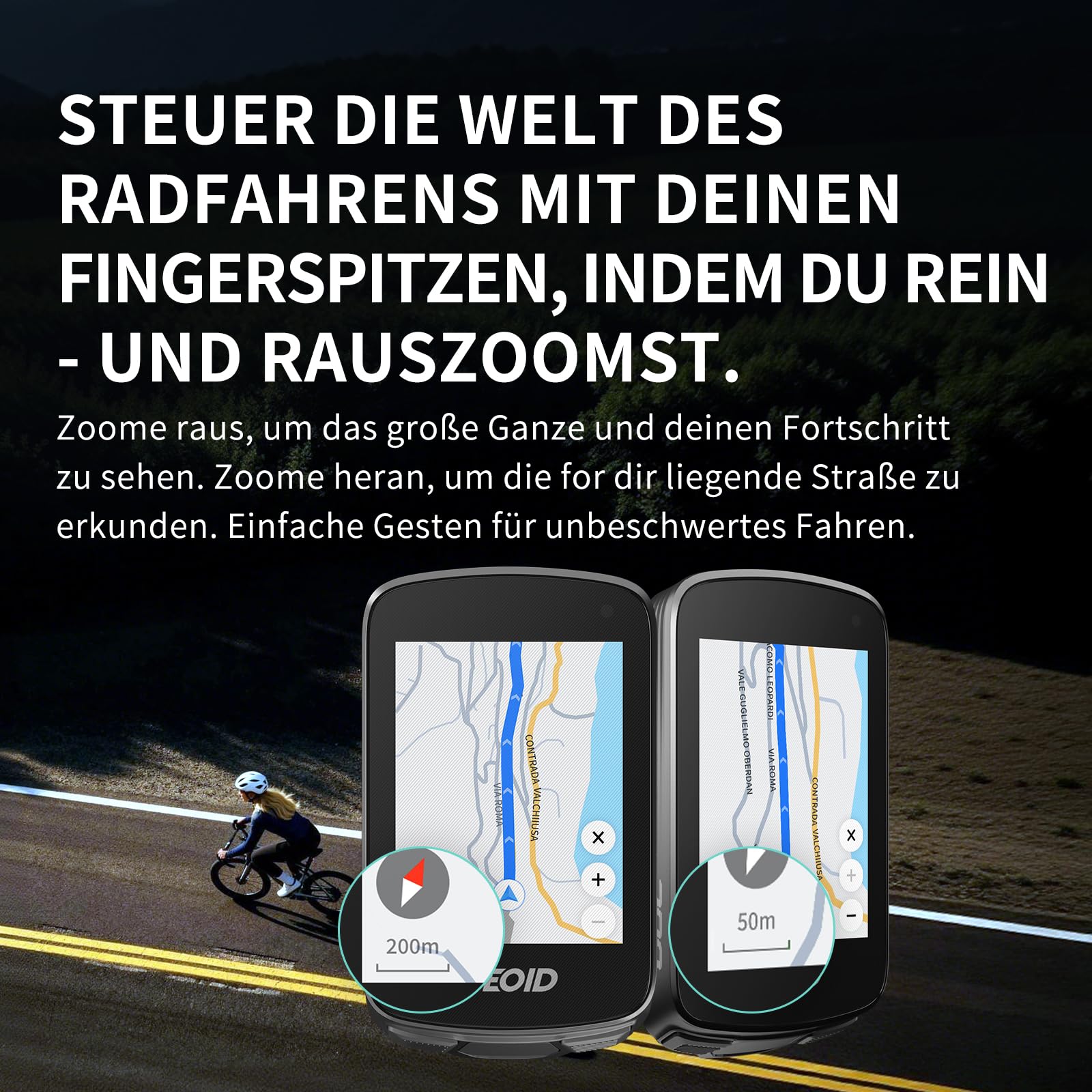 GEOID CC700 Pro GPS Fahrradcomputer mit 2,8 Zoll Touchscreen Farbbildschirm – Kabelloser Fahrradtacho mit Karten-Navigation, ANT+ & Bluetooth, IPX7 wasserdicht, 15-25 Std. Akkulaufzeit