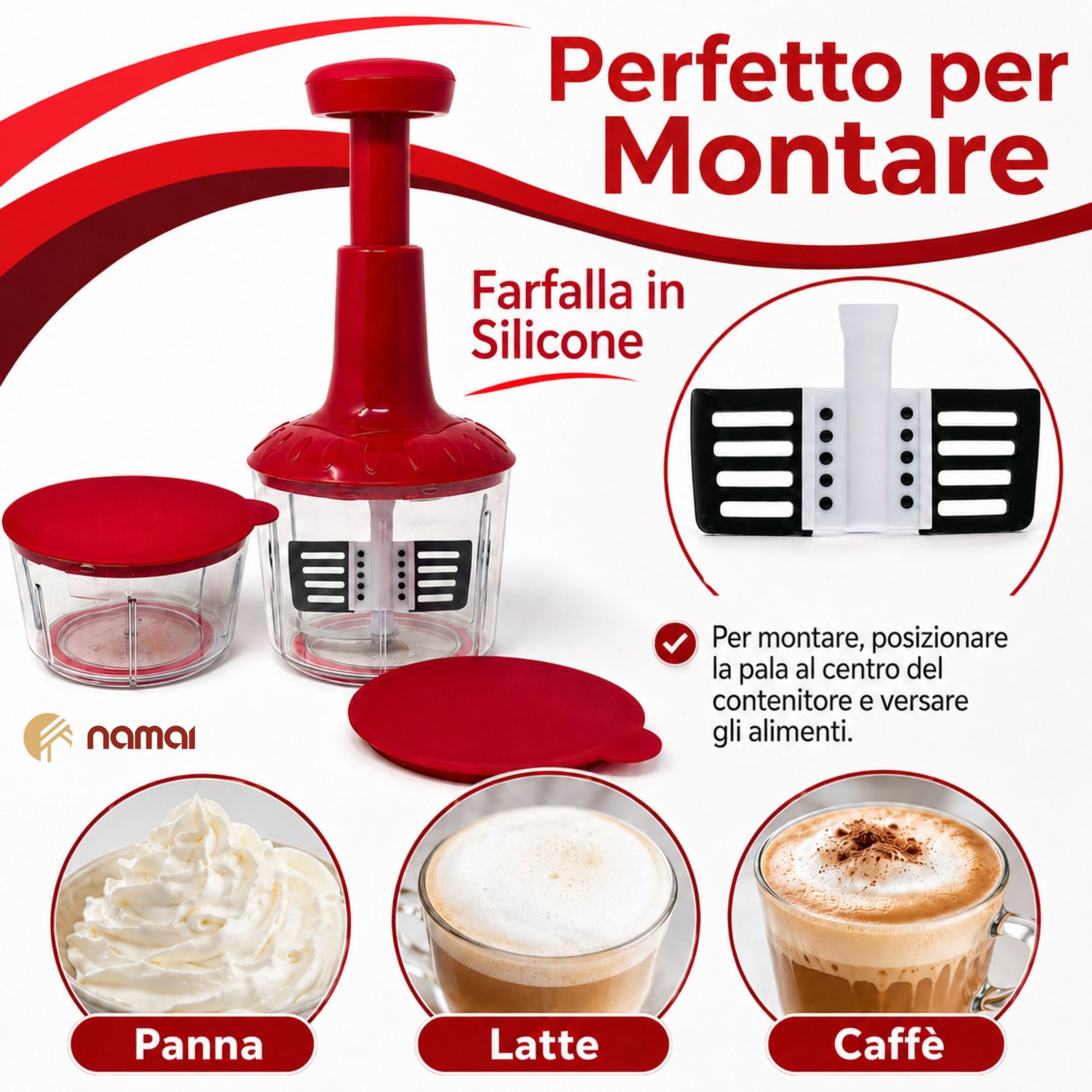 NAMAI - Tritatutto Manuale 5 Lame, 2 Contenitori, Mixer, Utile e Pratico | Lavabile In Lavastoviglie, Sicuro, Facile Da Usare, Ecologico