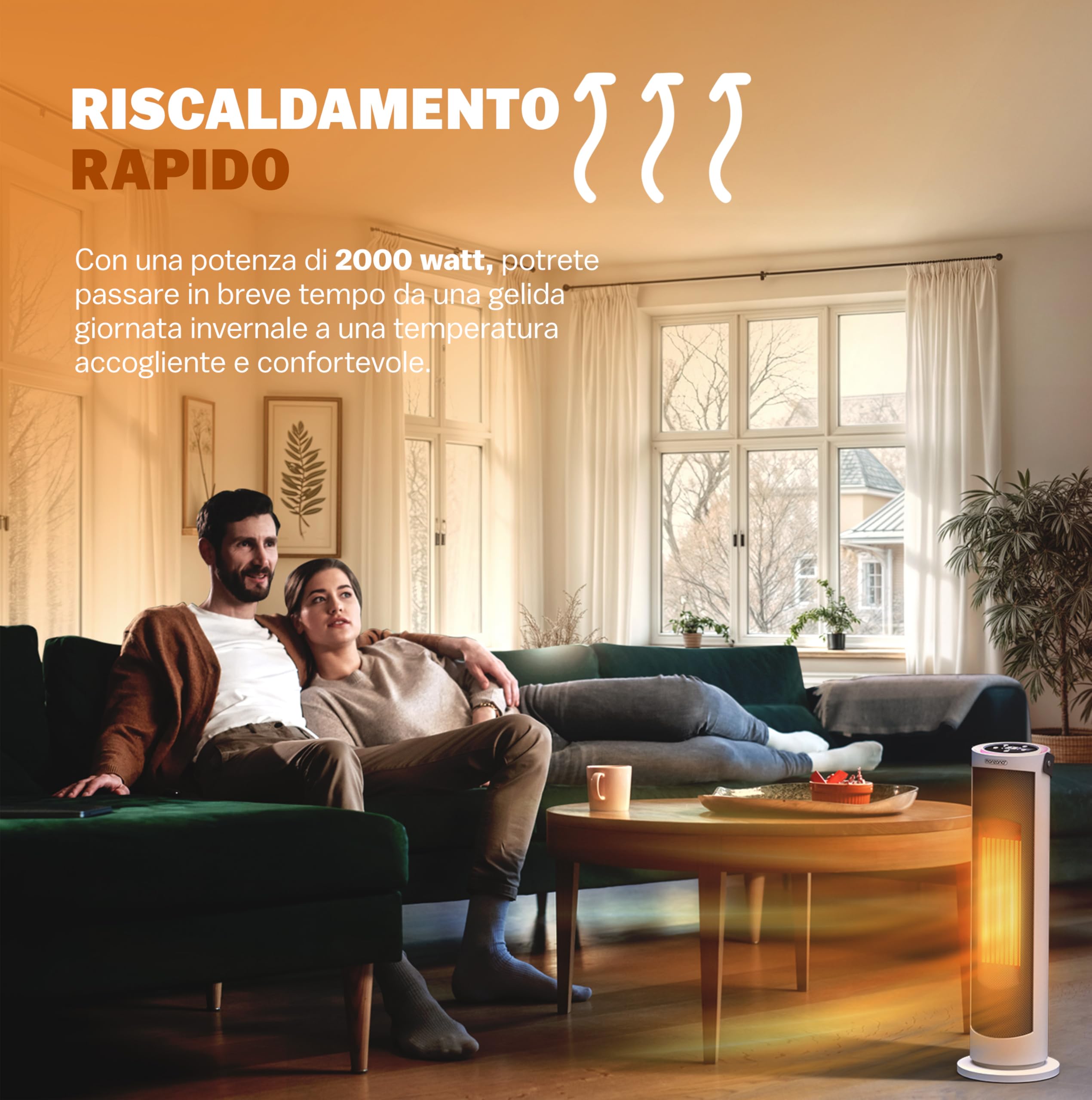 Monzana Termoventilatore da 2000W 15-35°C Modalità ECO Teleocmando Display Touch LED Luminosi