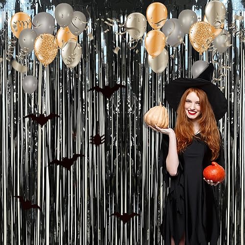 Miniatura 2 de Telón de fondo con borlas para fiestas, paquete de 3 telón de fondo de oropel negro, decoraciones de fiesta, uso para decoración de cumpleaños,