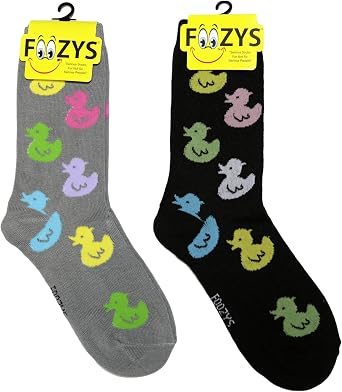 Foozys Womens Crew Socks | Colorful Duckies Farm Animal Novelty Socks | 2 Pair