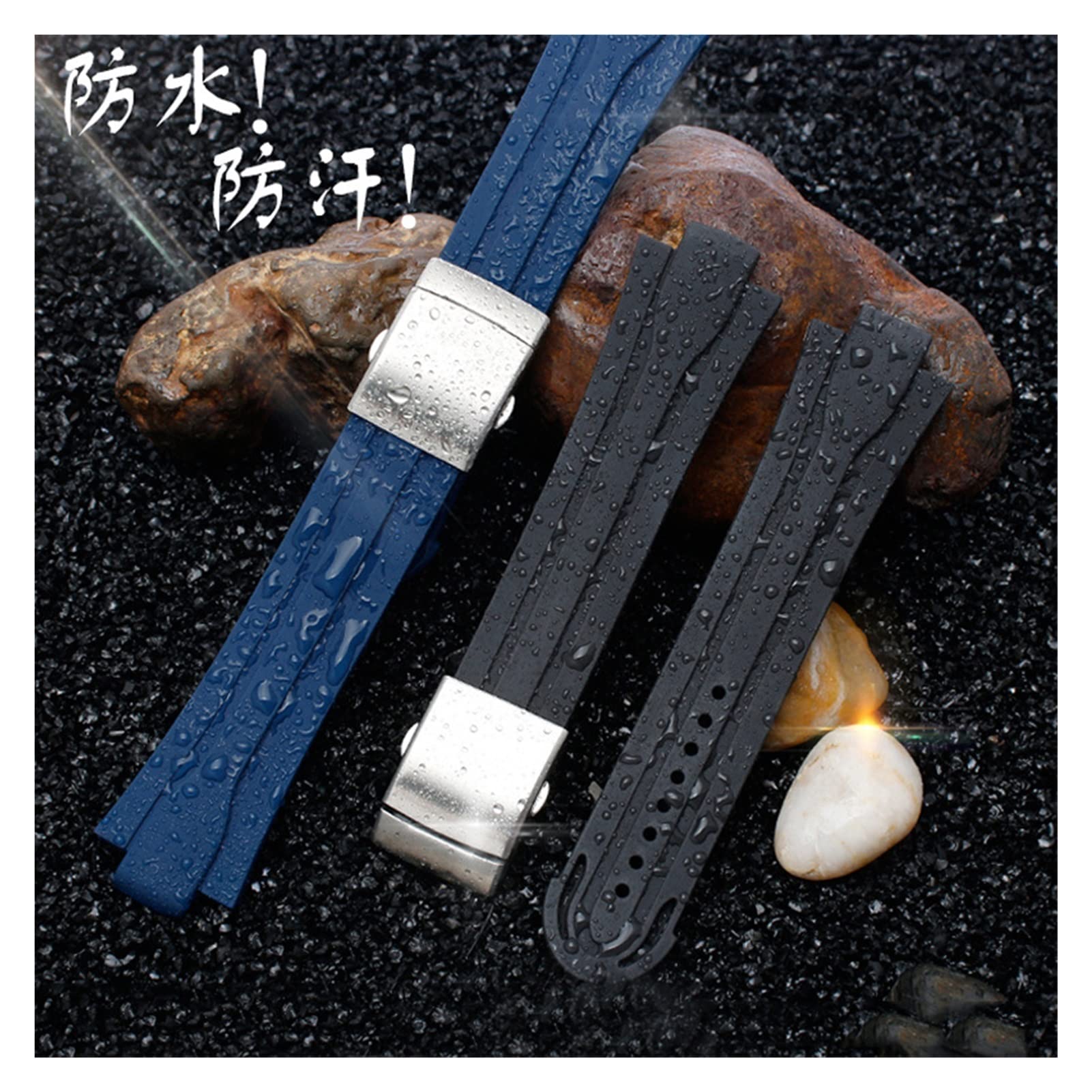 Generico Cinturino per Orologio in Silicone Impermeabile, Universale, 24 Mm | Lunghezza 22 Cm, Fibbia In Acciaio, Adatta Per Orologi Da Uomo (Black Silvery Buckle)