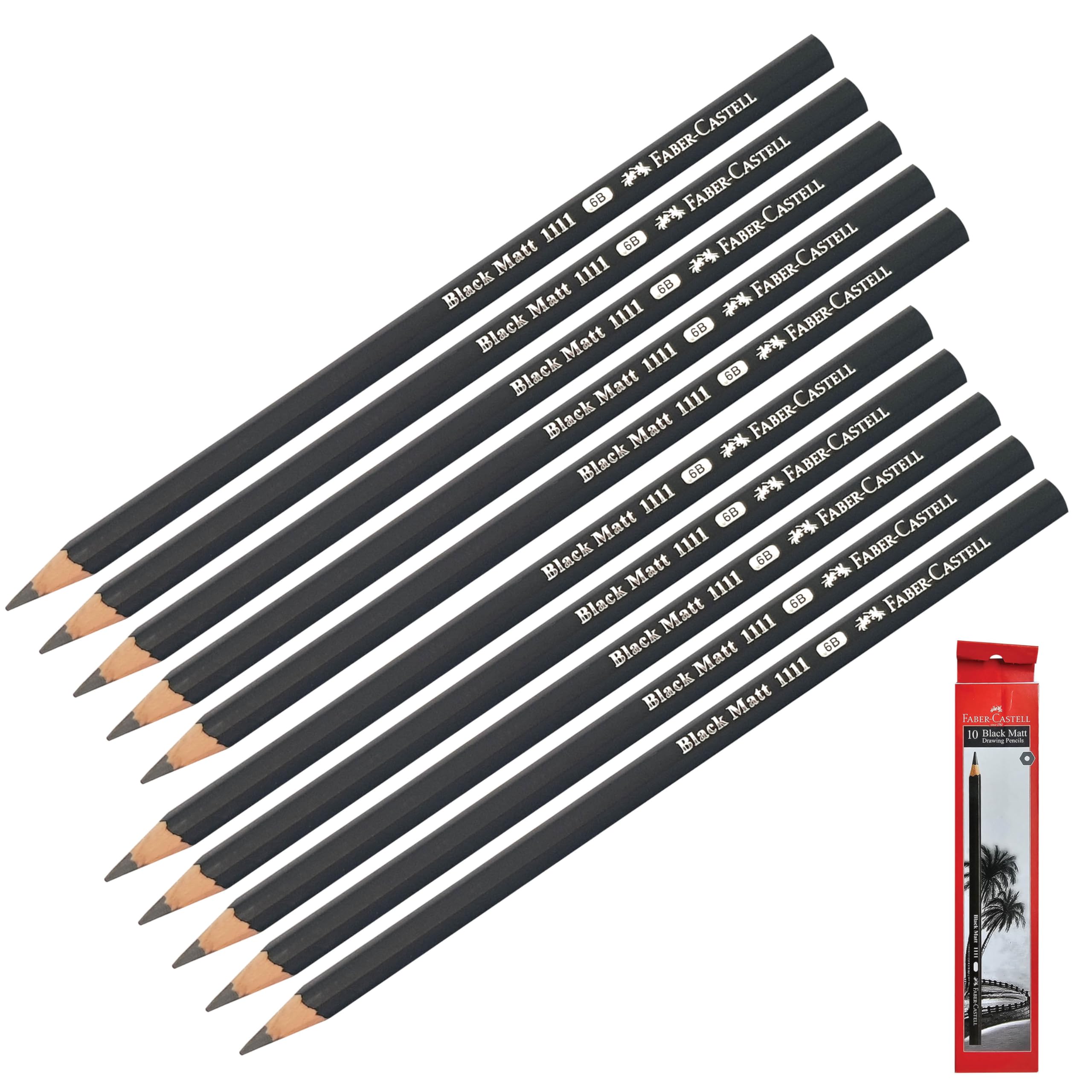 Faber-Castell Sketching Pencils, 6B Graded, Pack of 10, Professional Artists Drawing Graphite Lead Pencils, Perfect for Sketch Draw Shade Write Tone Draft