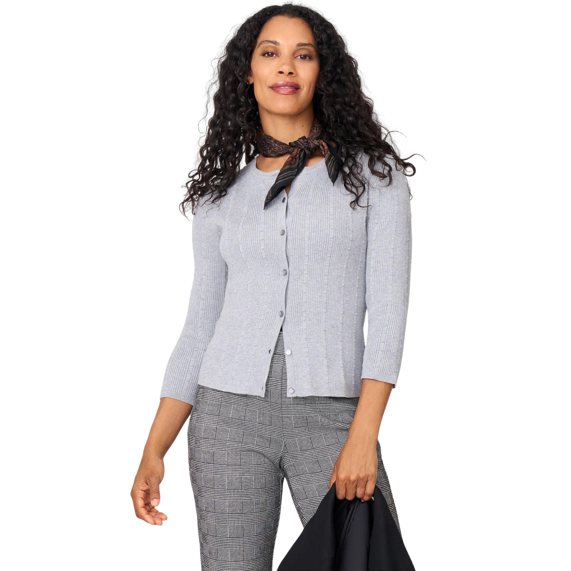 Cable Gauge Womens Textured Rib Crewneck Cardigan