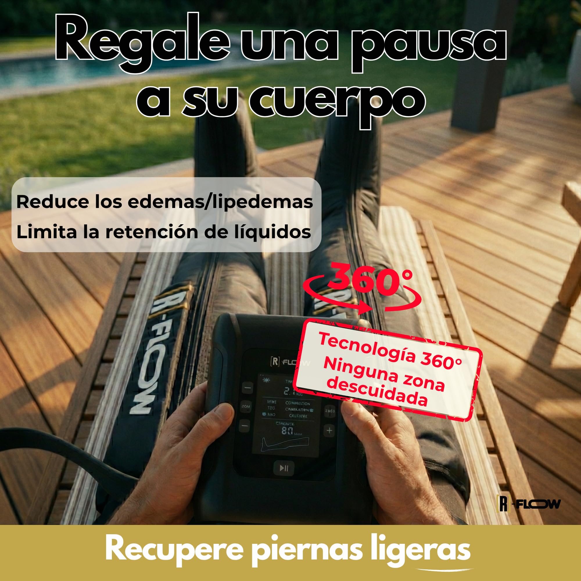 [R]-FLOW Presoterapia para Casa 4 Zonas|Botas Presoterapia Piernas|Masajeador Anticelulitico Reductor|Presoterapia Profesional|Masajeador de Pies y Piernas|Drenaje linfatico| Regalo dia de la Madre
