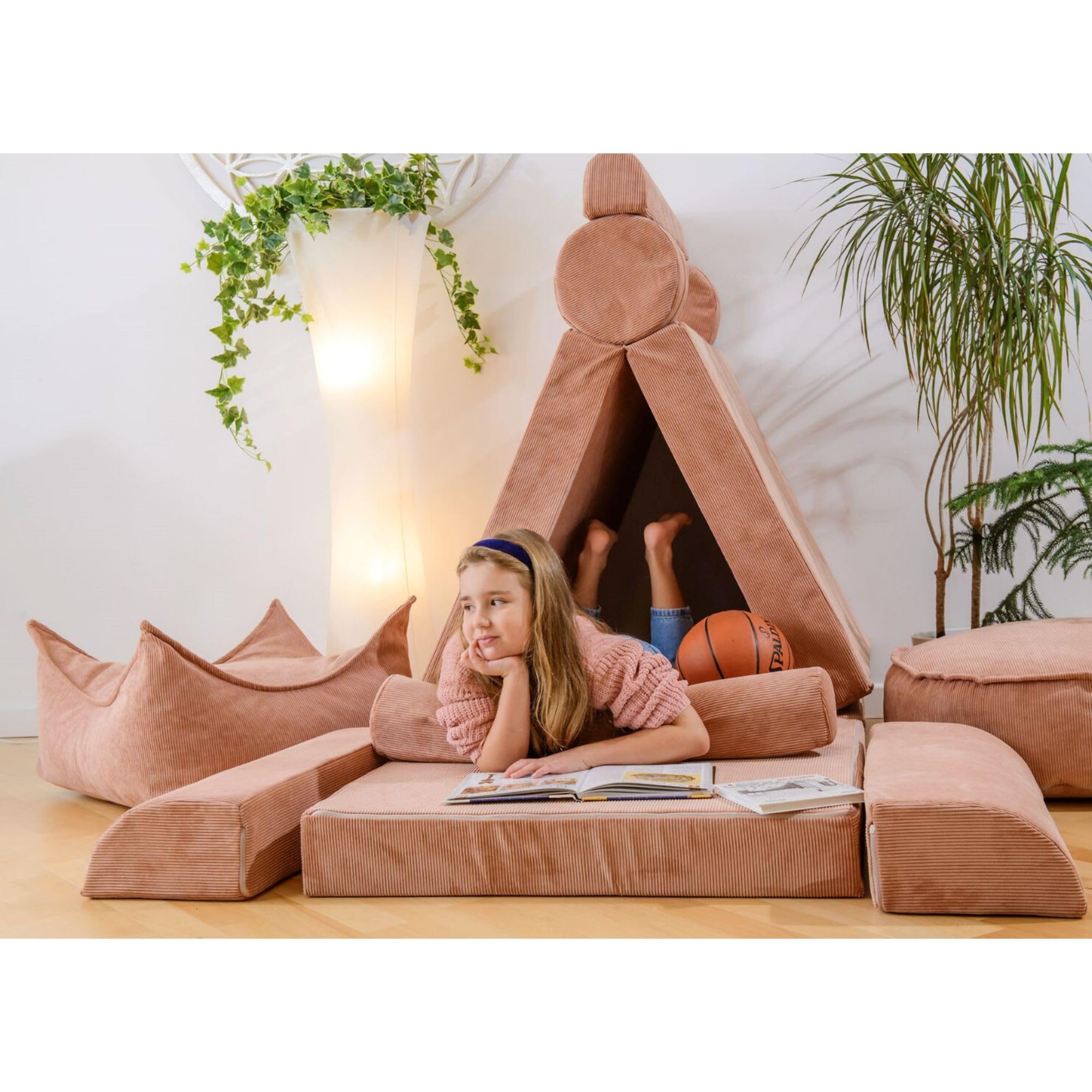 MEOWBABY Kindersofa – Spielsofa für Kinder – Weiche Klappsofa mit Schlaffunktion – Kuschelecke für Kinderzimmer, Slimcord, Rosa