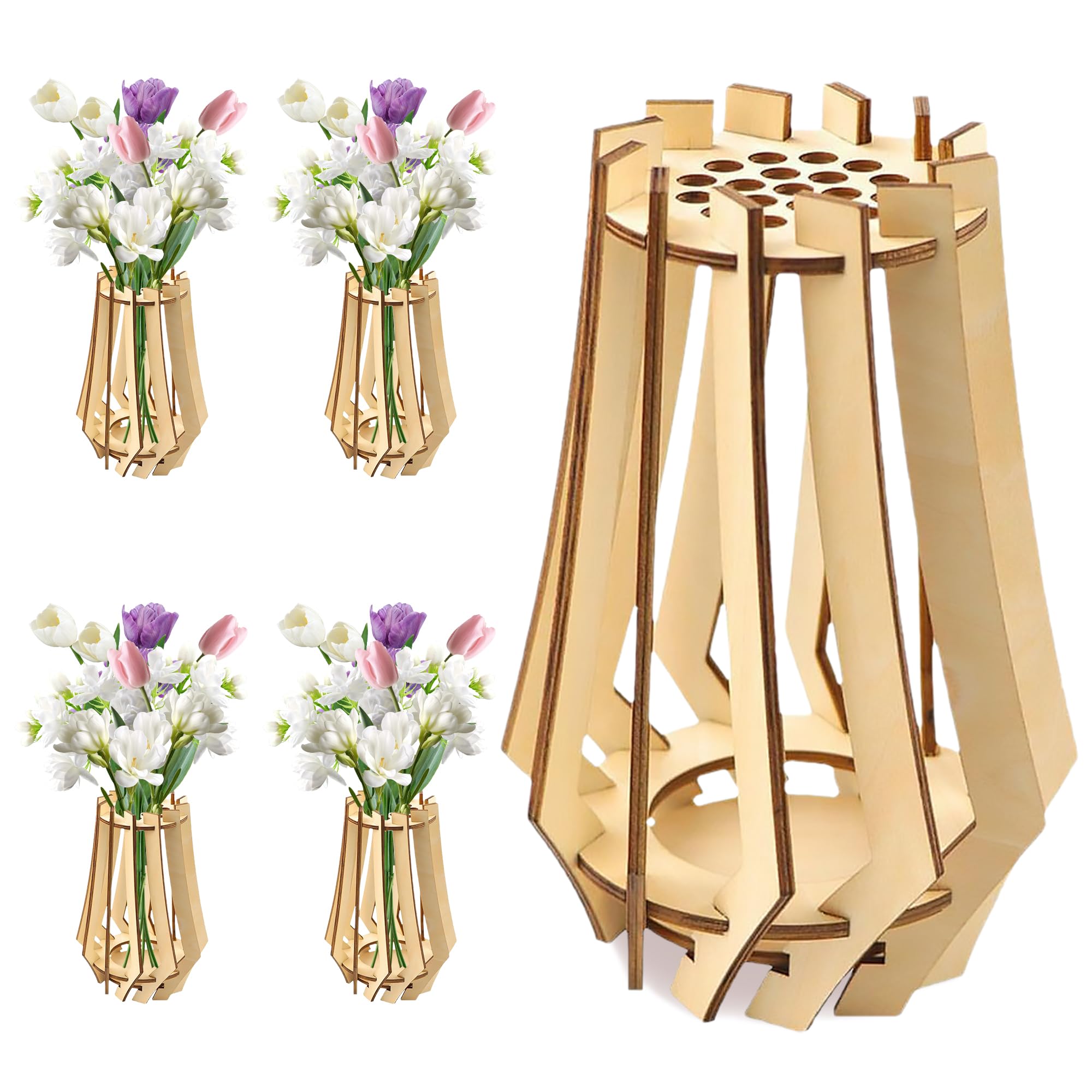 Vases for Lego Flower Bouquet, Wooden Flowers Bouquet Stand, Creative Flowers Vases for Lego Roses, Cherry Blossoms, Sunflowers, Tulips, Daffodils Display, Gift for Puzzle Flower Lovers