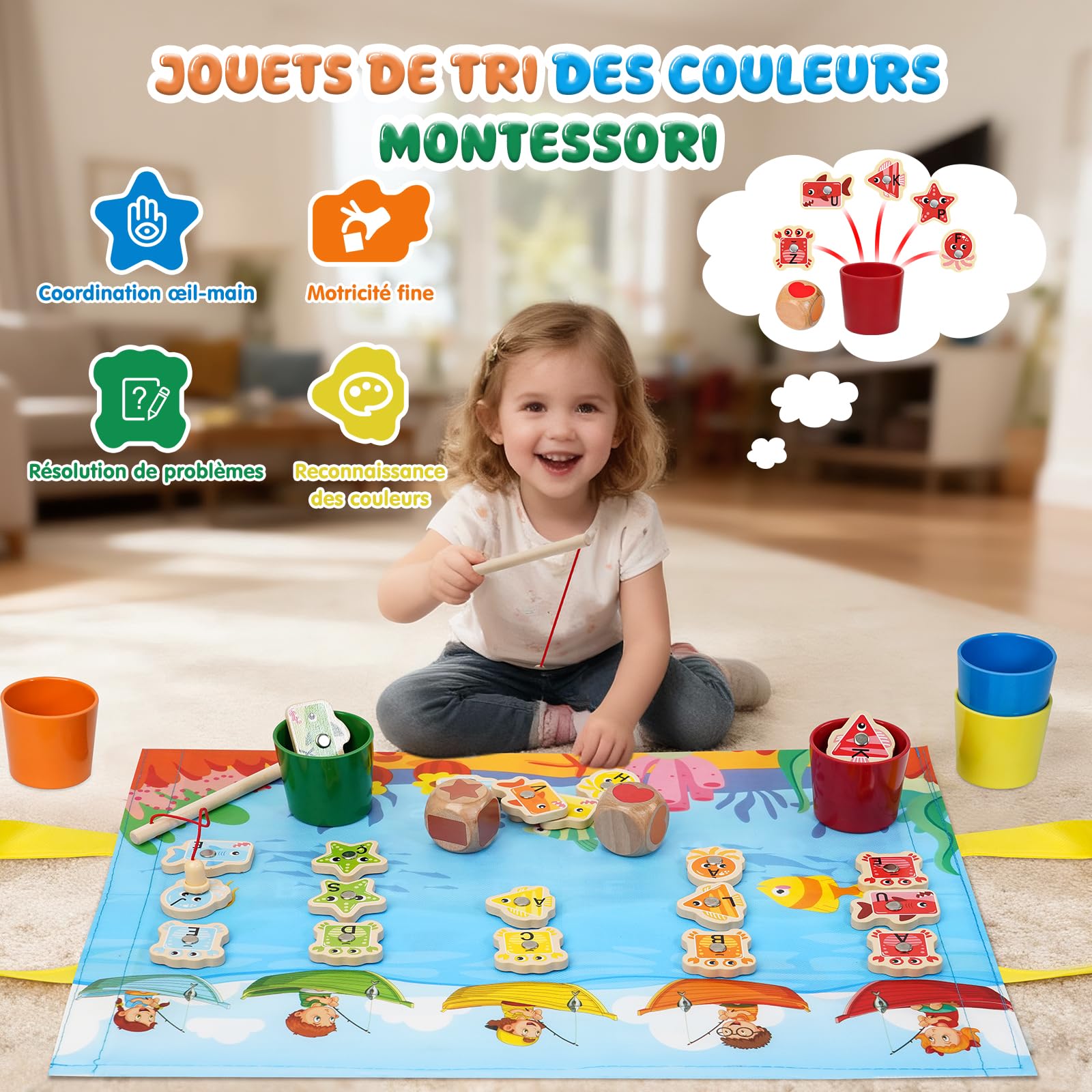 Jouet Enfant 2 3 Ans, Jeux Montessori Pêche a la Ligne pour Enfant 2 3 Ans en Français - Jeu Educatif 2-3 Ans de Tri pour Enfant, Cadeau d'anniversaire Enfant 2 3 4 5 6 Ans