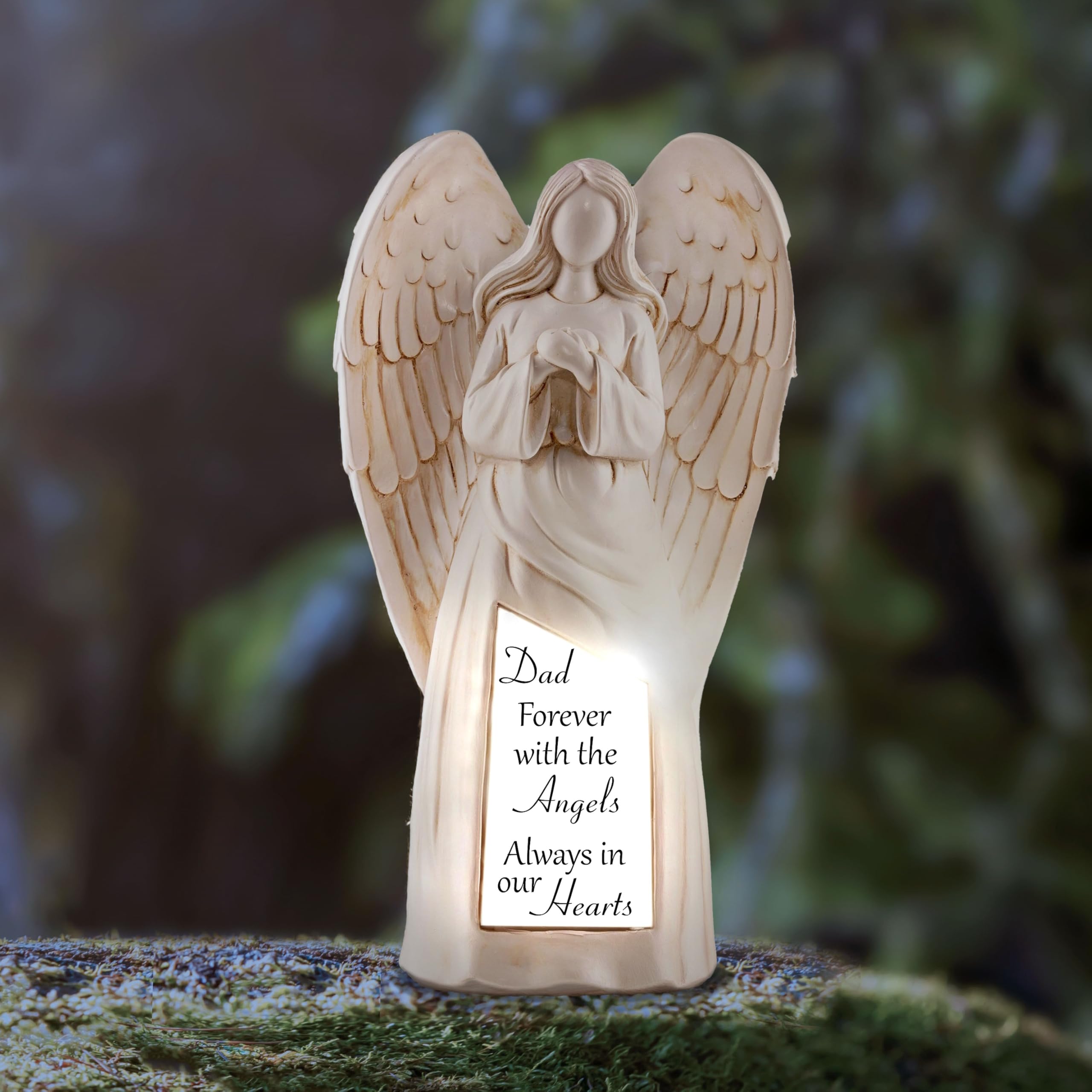 Muldale Dad Grave Ornament - Angel Statue for Dad - Fathers Day Memorial for Garden - Solar Light Graveside Outdoor - Light Up Grave Memorial Gifts