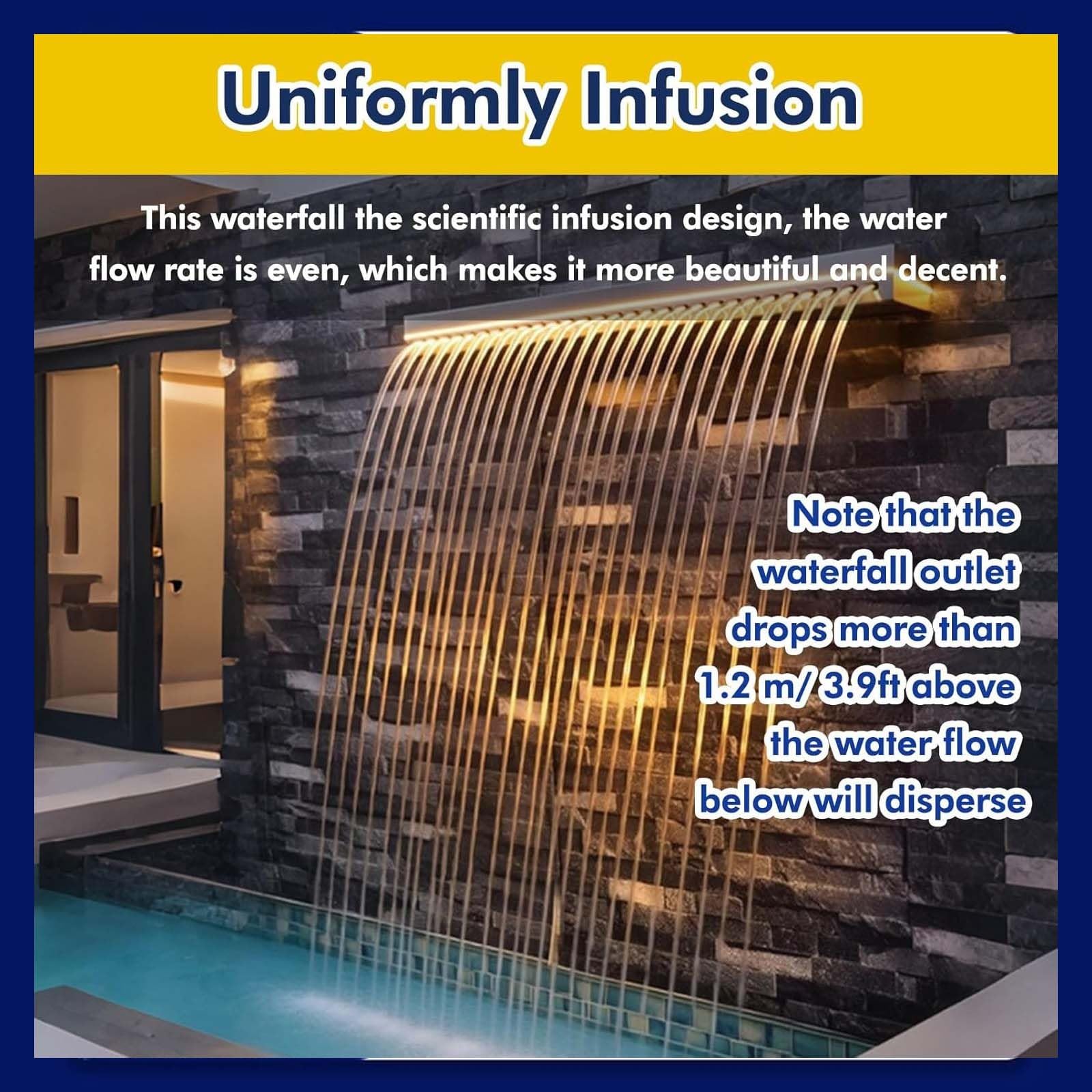 Fontana a Cascata per Piscina, Sfioratore in Acciaio Inox 304 | Per Decorazione da Giardino, Parco Acquatico, Laghetto, Sorgenti Calde e Piscina Spa(150cm)