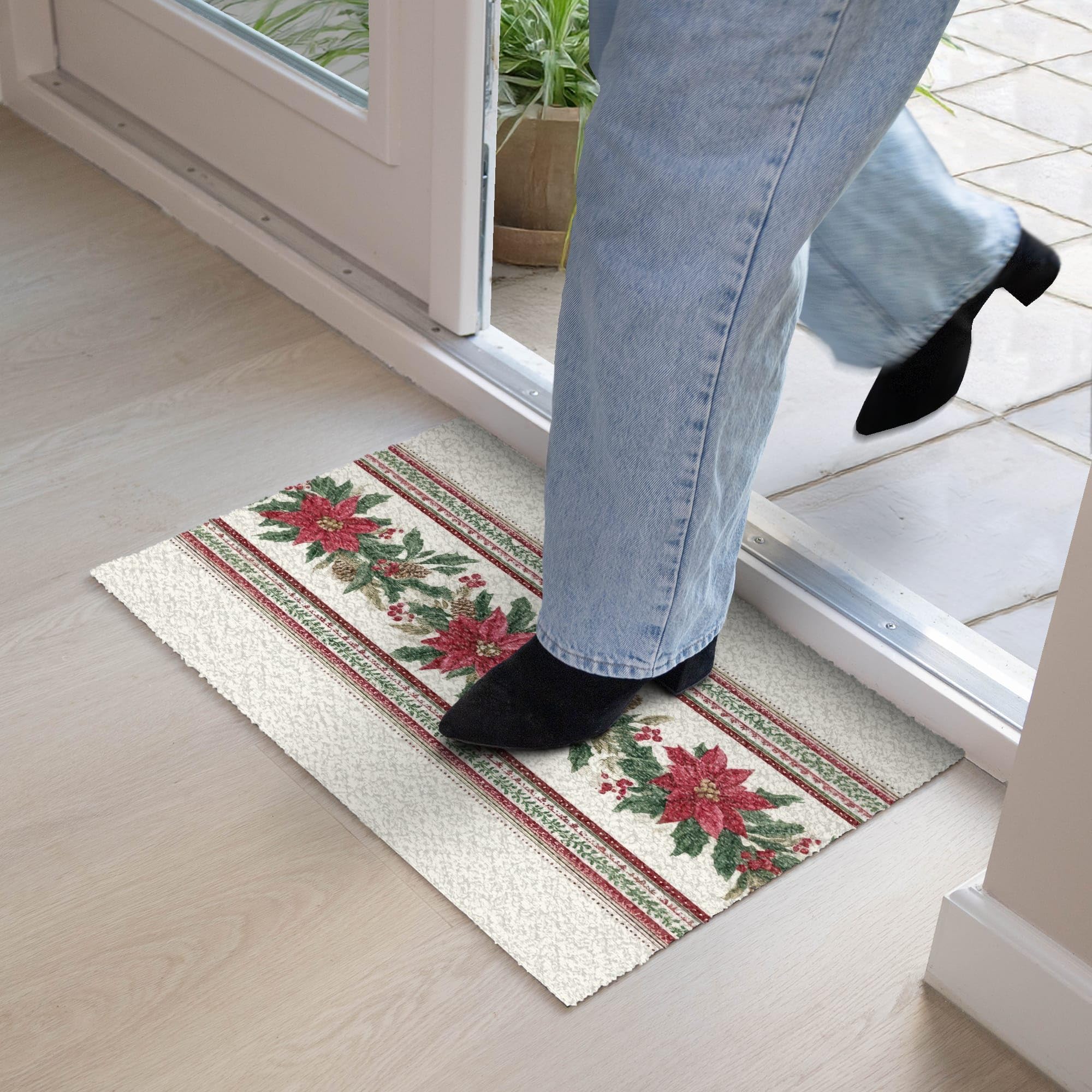 MuchoWow© Felpudo 40x60 cm Graciosos Divertidos Divertido Entrada Casa Tapete Goma Original Amazon Alfombra de Alfombrillas Interior Exterior Tira Navidad - Flor Pascua - Rojo - Verde