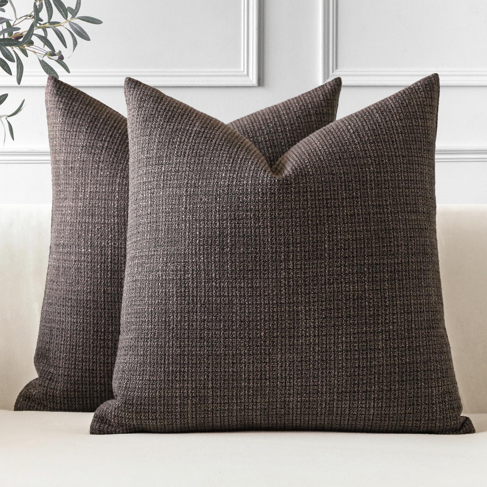 JOTOM Set of 2 Cushion Covers 45x45 cm Linen Dark Brown Decorative Throw Pillow Covers 18x18 Inch Square Cushion Case Home Decor Pillowcases for Couch Sofa Living Room Bed (Dark Brown)