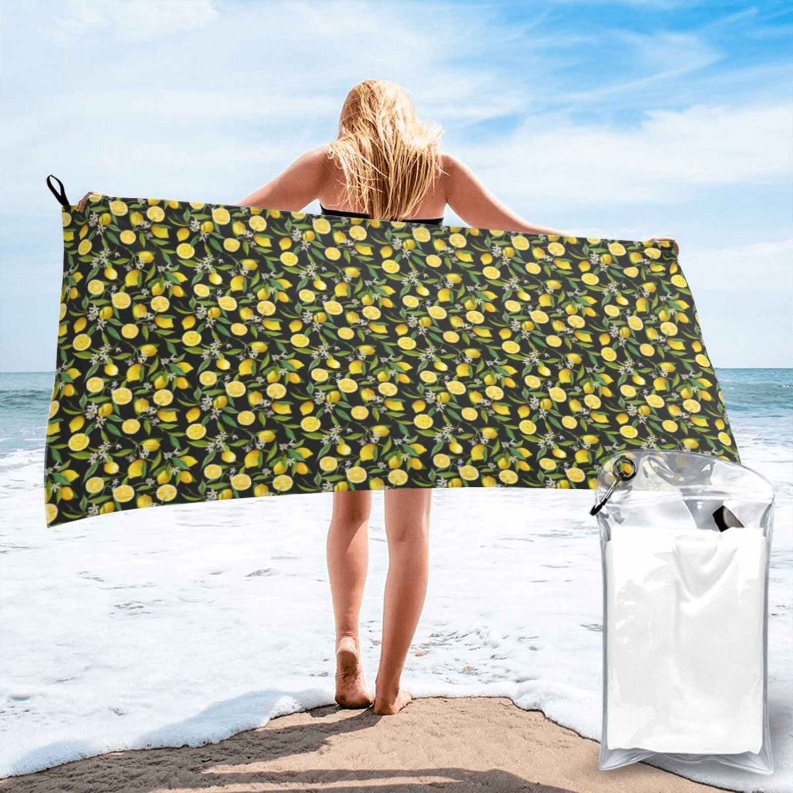 AYYQWE Yellow Lemon Print Lightweight Towel For Men Women Travel Beach Camping Hiking Yoga Swimming Sports