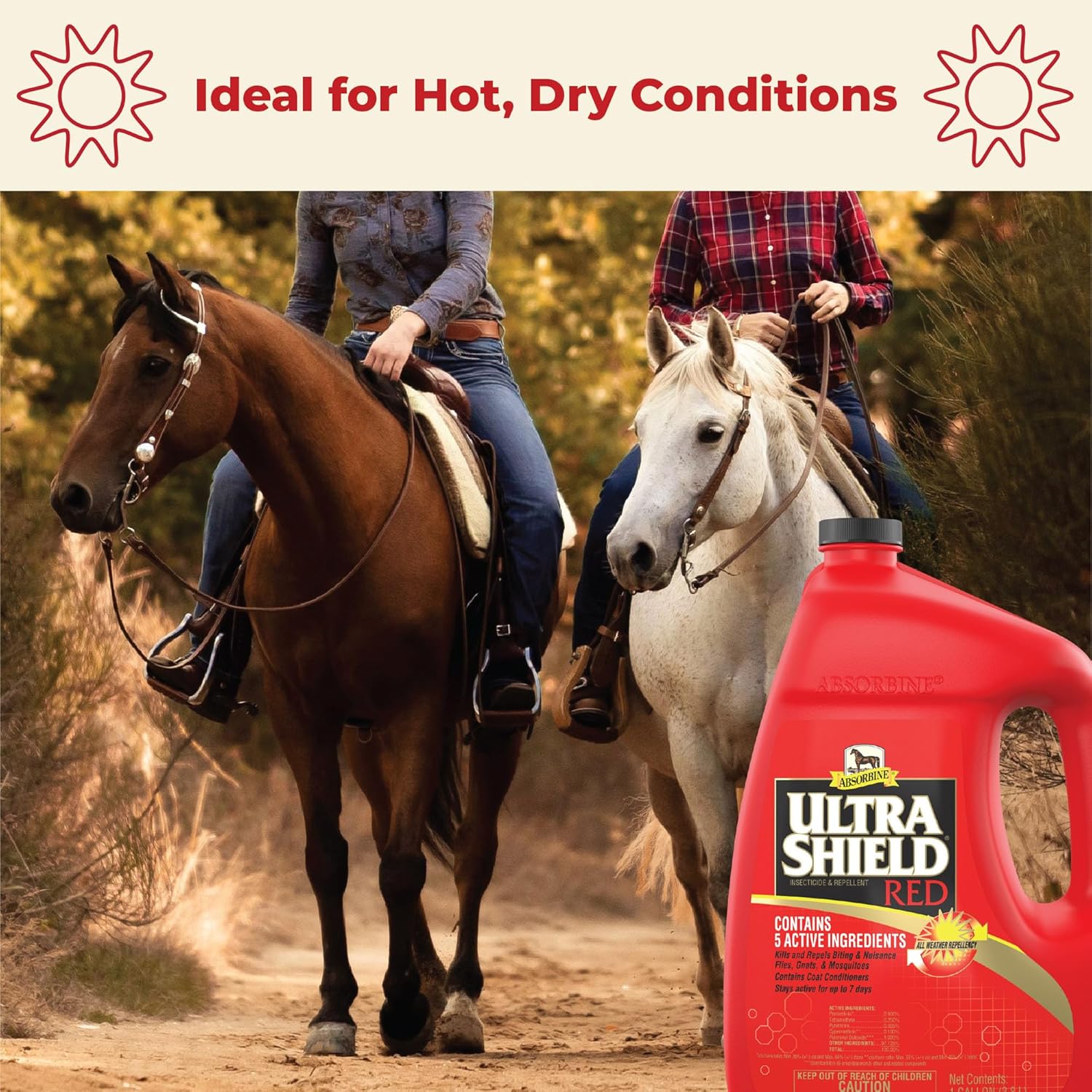 Absorbine UltraShield Red Fly Spray, Insecticide and Repellent for Horses & Livestock, Stays Active Up to 7 Days, 128oz Gallon Refill