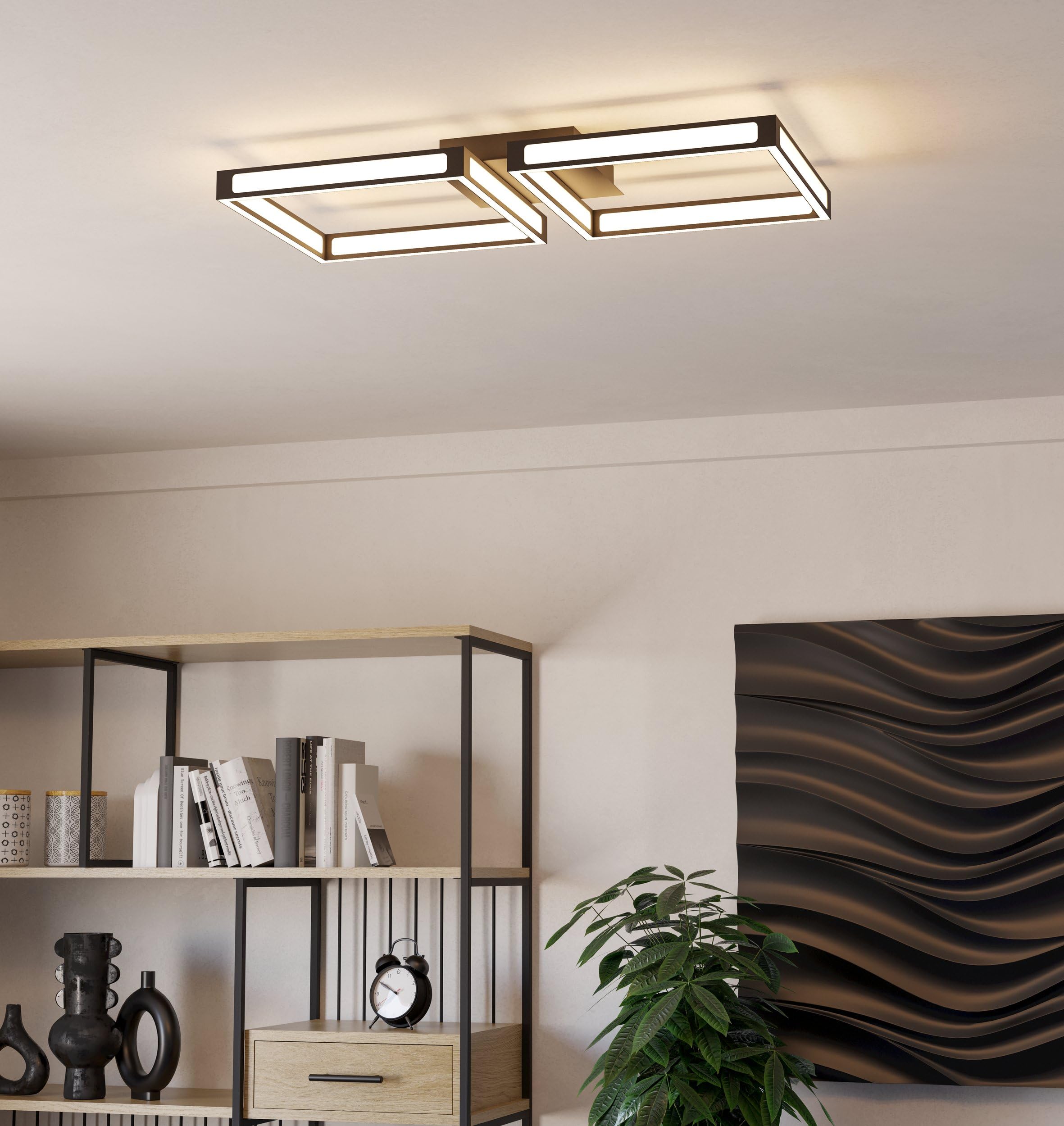 Eglo LED lámpara de techo Altaflor, minimalista, iluminación de metal | en negro y plástico en blanco, luz de cocina, L 65 cm