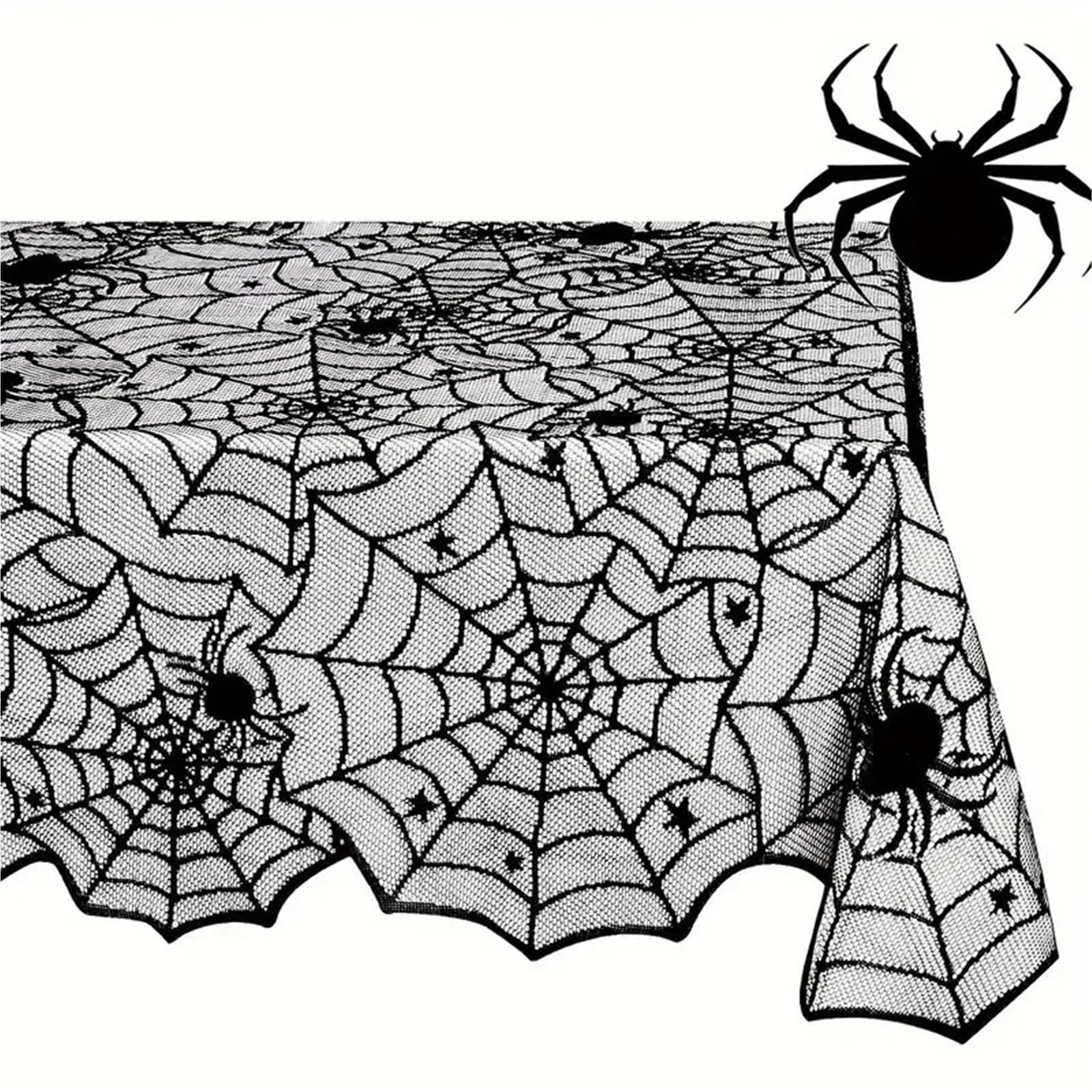 FOAAXSG Tablecloth 1 Piece Black Lace Spider Web Halloween Tablecloth, Fireplace Scarf for Home Party Decor