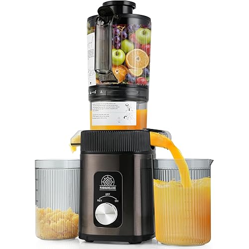 Cold Press Juicer - Juicer Machines with 4.3" Wide Feed Chute, 34oz Slow Masticating Juicer for Fruits and Vegetables, 99% High Juice Yield, Reverse Function, Dishwasher Safe