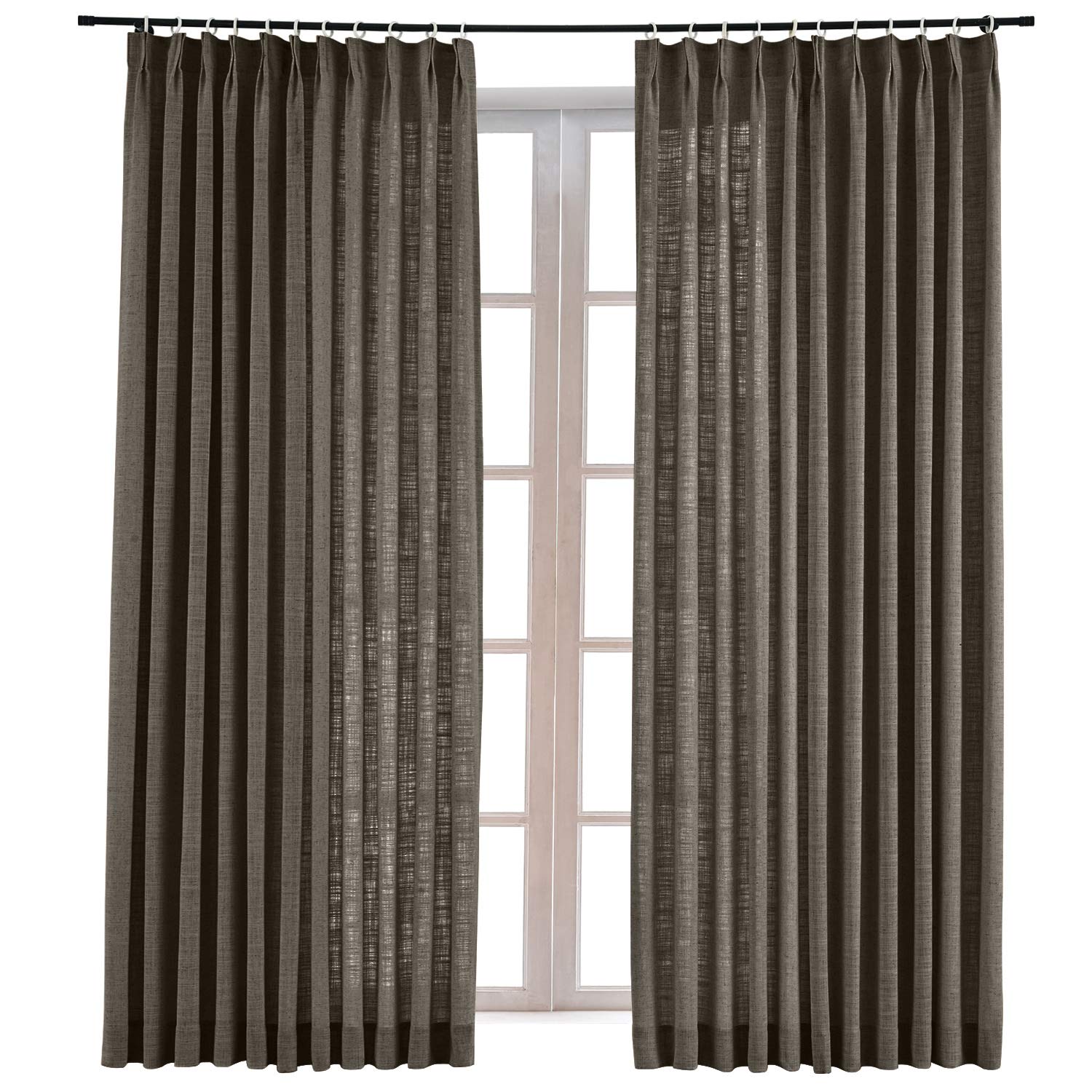 ChadMade Pinch Pleat Faux Linen Curtain Room Darkening Drapery For Sliding Glass Door Living Room, 52Wx96L Inches (Chocolate Tart, 1 Panel)