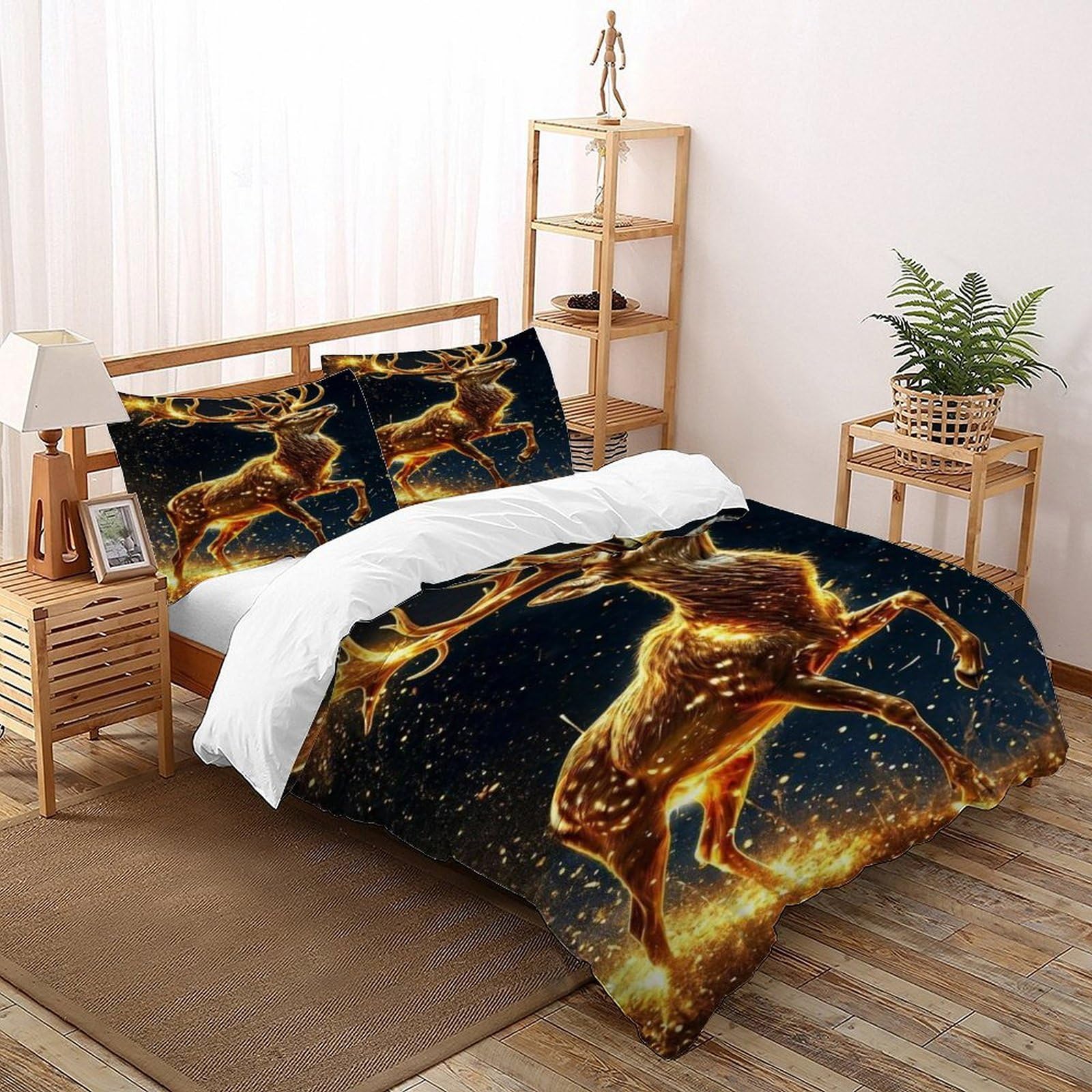 Housse de couette cerf grand format microfibre douce pour lit king size sans plis
