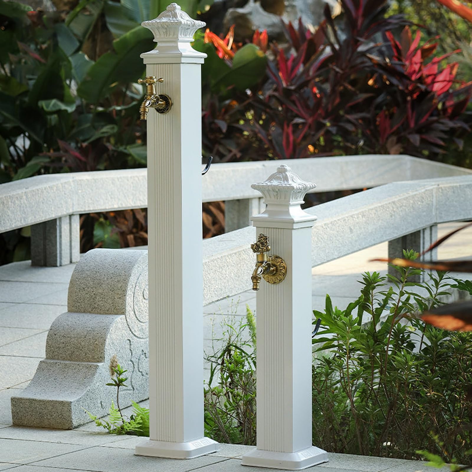 Columna de agua para exteriores, hidrante de jardín independiente de aleación de aluminio con grifo de cobre puro, cubierta protectora, pistola de pulverización de 23 pies, 44.8 pulgadas de alto