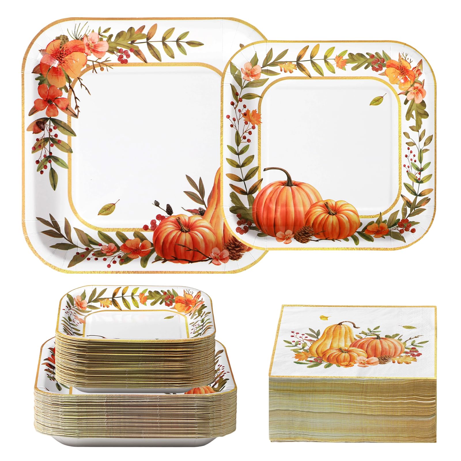 Grencian 200Pcs Fall Pumpkin Flower Wreath Party Decorations, Serves 50