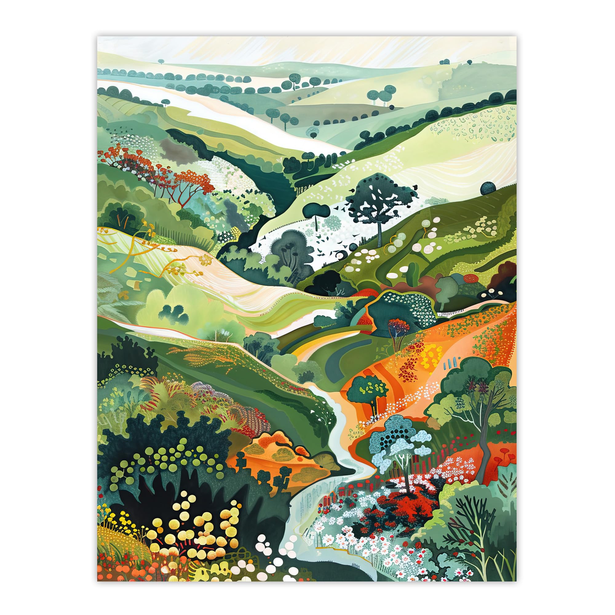 Artery8 Otley Chevin Forest Park Painting Trippy Summer Living Room Large Wall Art Poster Print Thick Paper 18X24 Inch