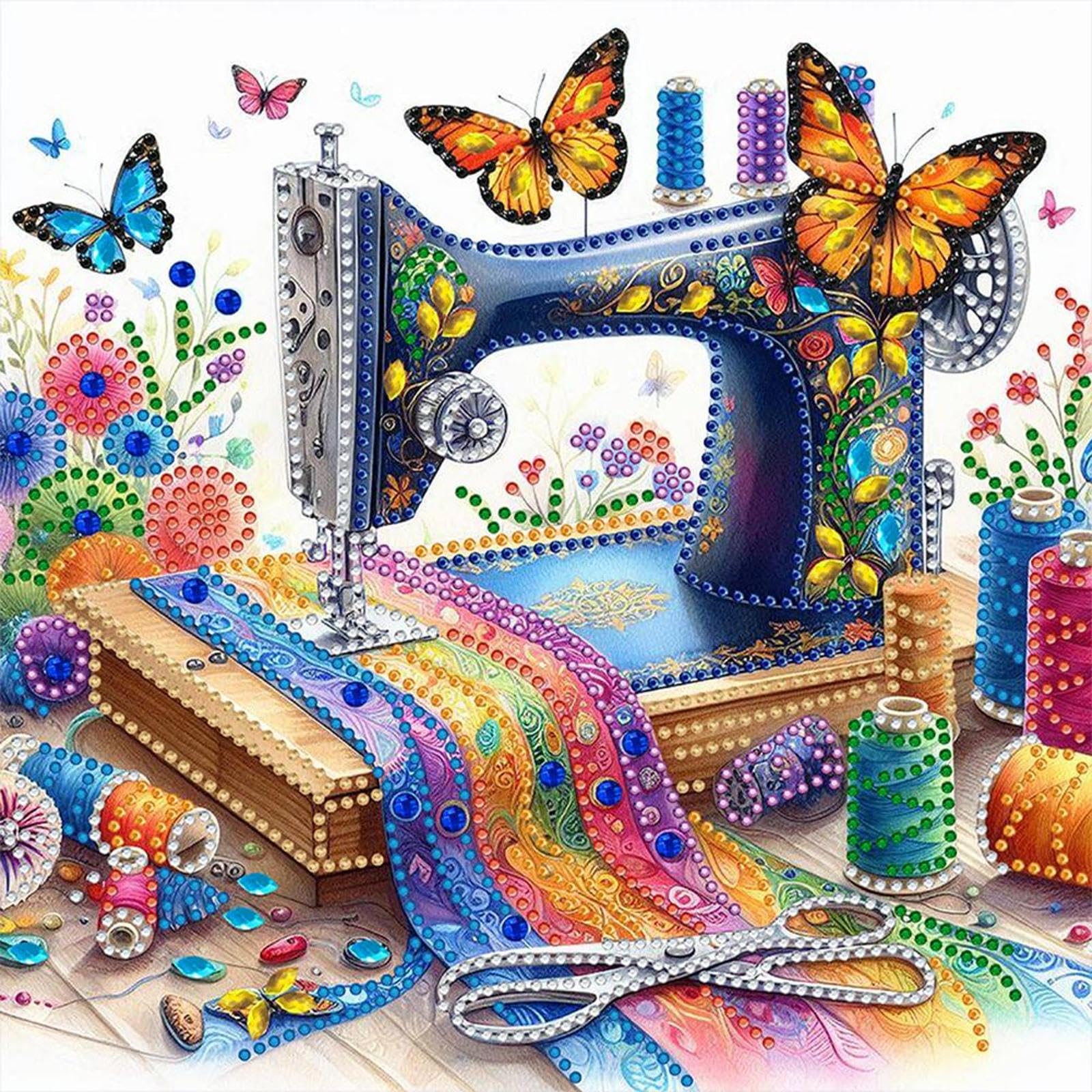 Sewing Machine Special Shape Diamond Painting - 5D Diamond Art Kits for Adults, Diamond Painting Partial Drill Crystal Rhinestone Art, DIY Diamond Art Kits for Adults, 11.8x11.8 Inch (C)