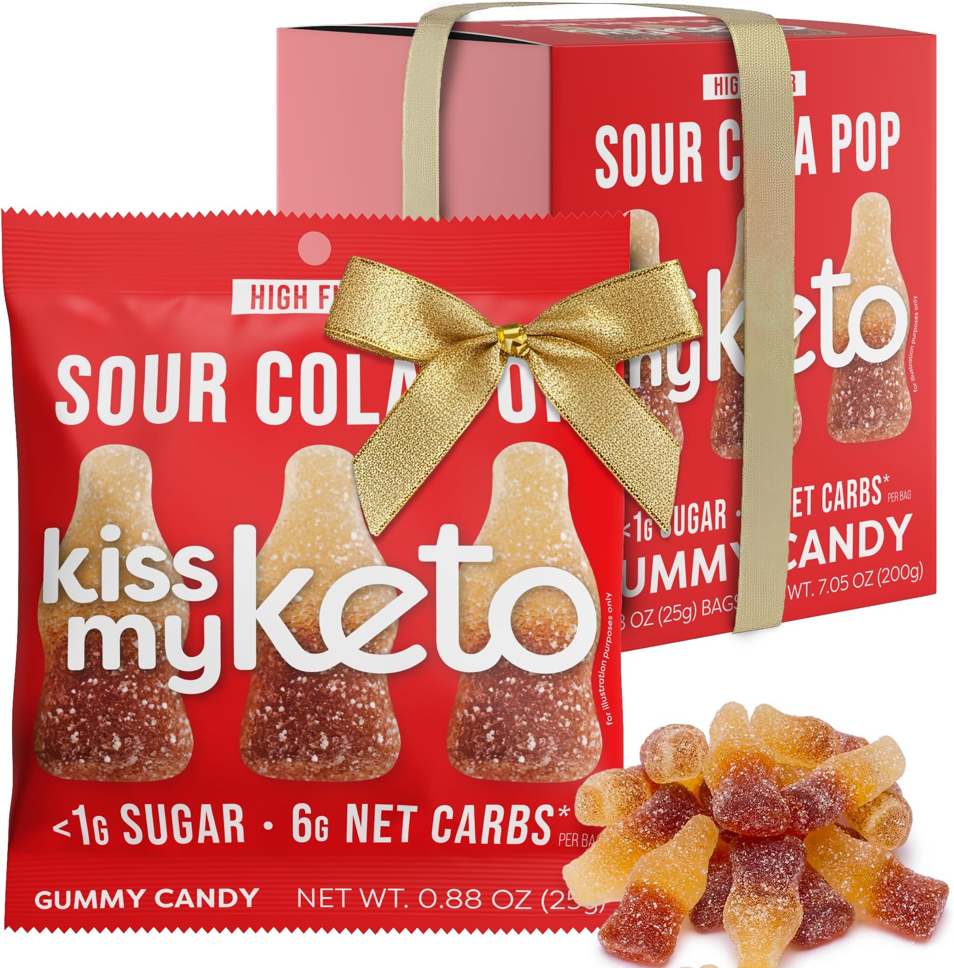Kiss My Keto Sugar Free Gummies, Sour Cola 8-Pack – Satisfy Cravings while Staying in Ketosis – High Fiber, 6g Net Carbs, Non-GMO, Vegan, & Gluten-Free – Low-Calorie Vegan Candy