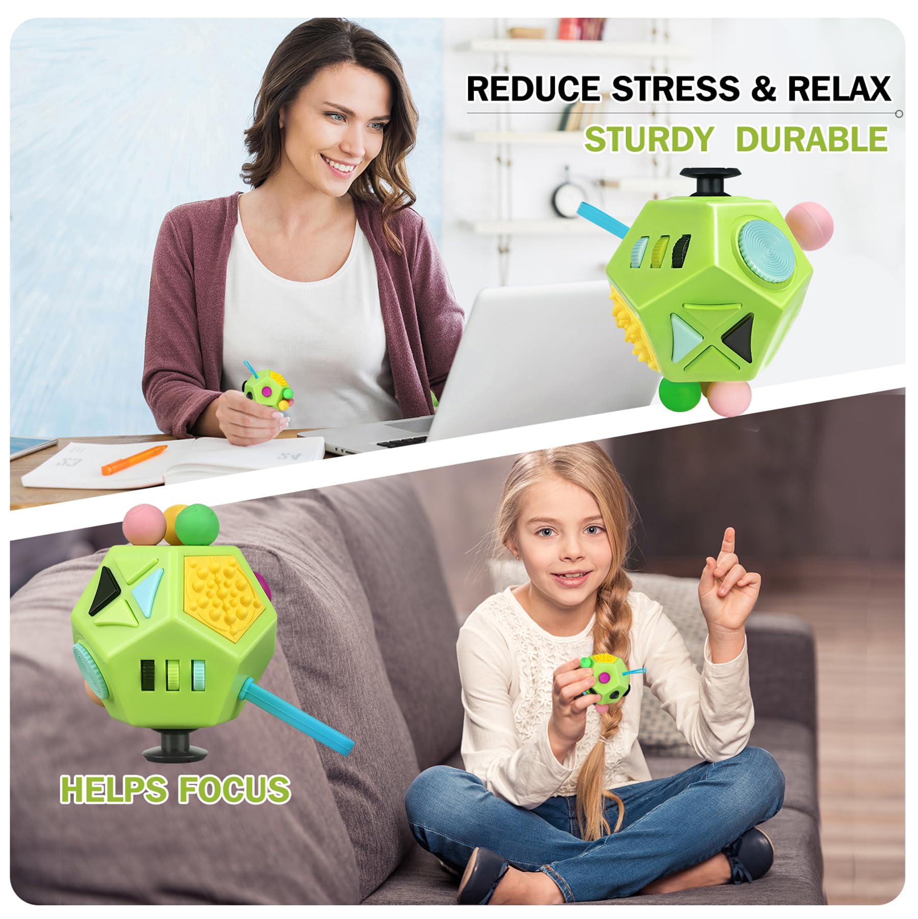 VCOSTORE Cubo Antiestrés Fidget de 12 Lados Original Fidget Toy para Adultos y Niños, Juego Sensorial para Autismo, Juego para Niños con TDAH — view 7