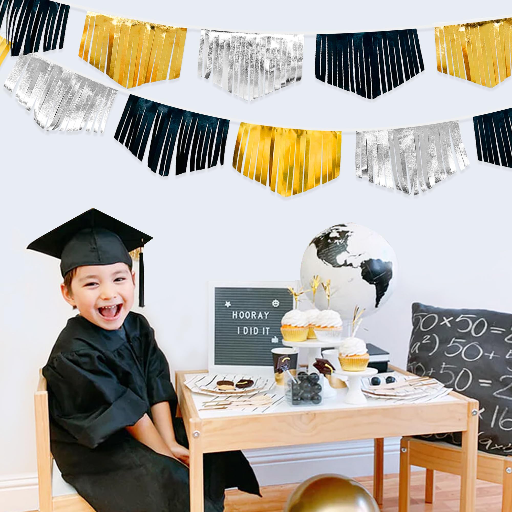 Wimpelkette mit Quaste, doppelseitig, metallischer Stoff, Wimpelkette, Flagge, Girlande für Abschlussfeier, Geburtstag, Jahrestag, Junggesellinnenabschied, Verlobung, Hochzeit, Brautparty,