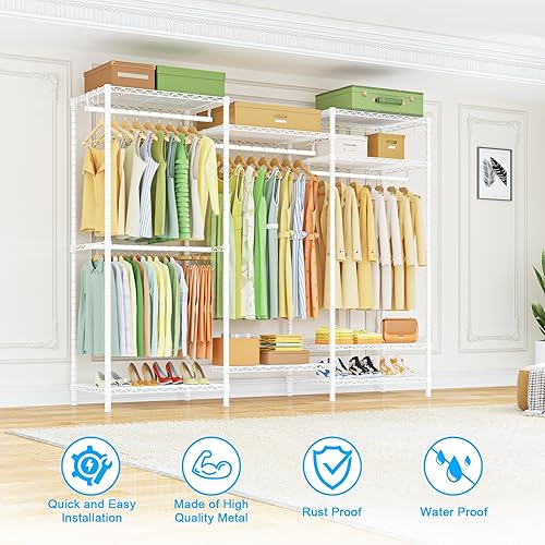 Miniatura 6 de Ulif E13 - Perchero de ropa resistente (con 4 barras de suspensión y 8 estantes), percheros independientes para colgar ropa, organizador de armario