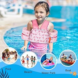 MoKo Toddler Swim Vest for Kids, Swim Arm Floaties 22-66lbs Cartoon Swimming Water Wings Pool Float Vests Sleeves Shoulder Straps Arm Band for Children Learn to Swim, Pink & Whale