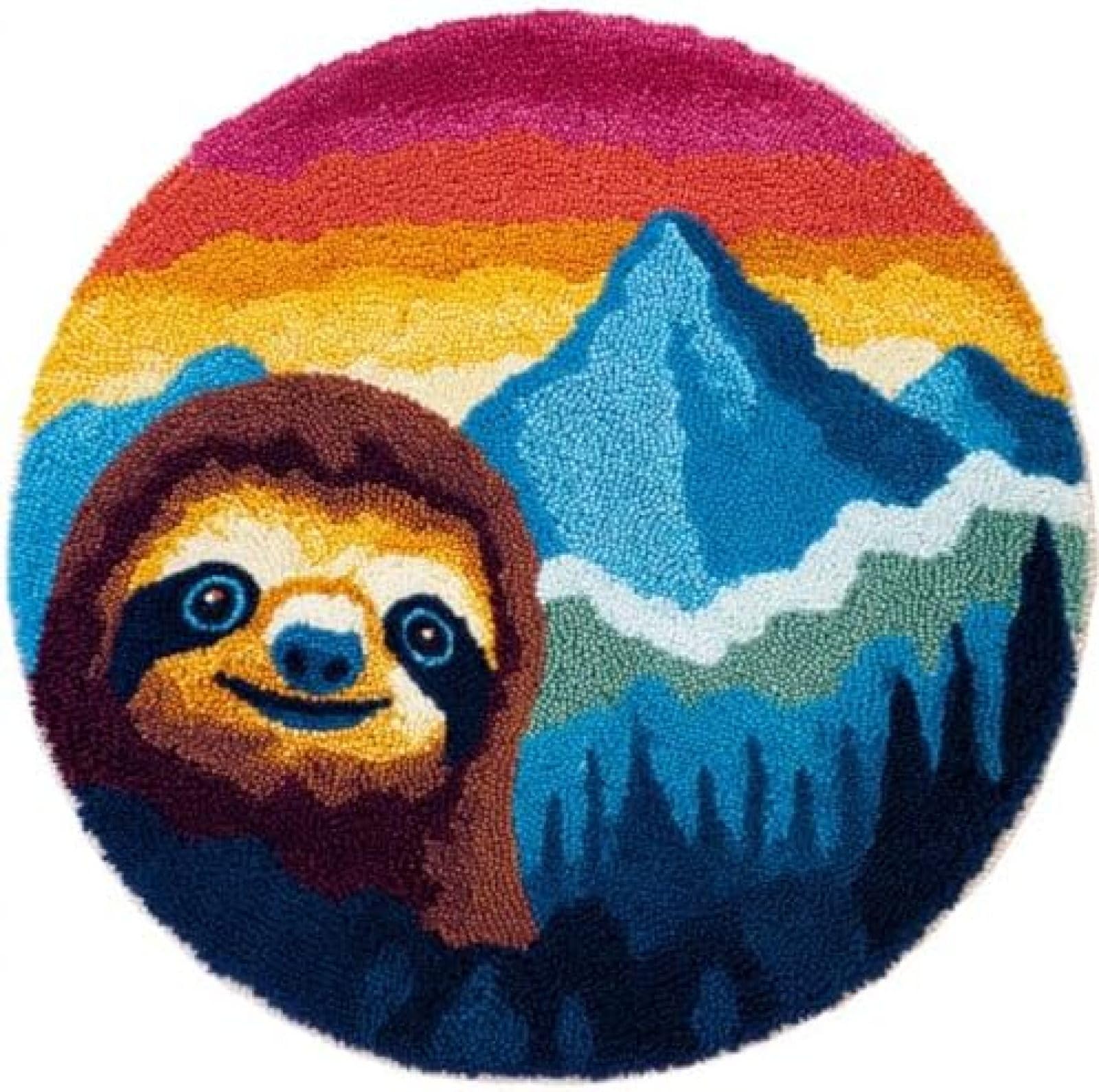 XDEGHUANGSS Latch Hook Rug Kit Sloth and Mountains Round Rug 52x52cm