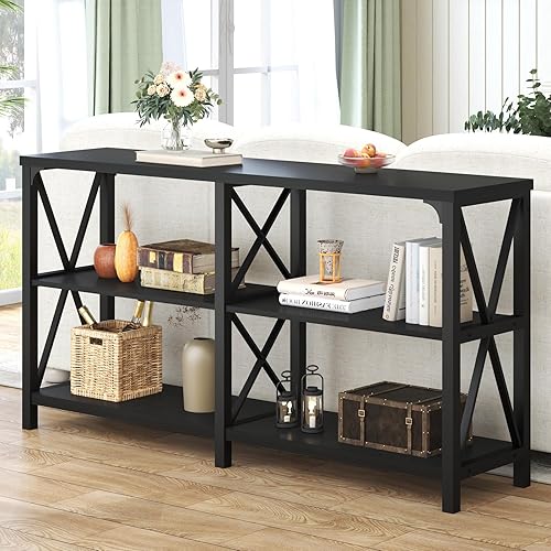 Miniatura 68 de LVB Mesa de sofá rústica, mesa consola de granja para sala de estar, mesa de entrada de pasillo con almacenamiento, mesa de entrada para vestíbulo,