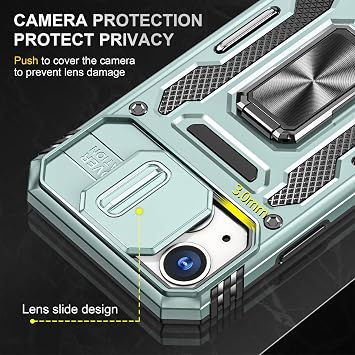 for iPhone 14 Plus Case with Screen Protector and with Camera Cover, 360Military Grade Rotatable Kickstand (Heavy Duty) Shockproof Protective, Case for iPhone 14 Plus Alpine Green