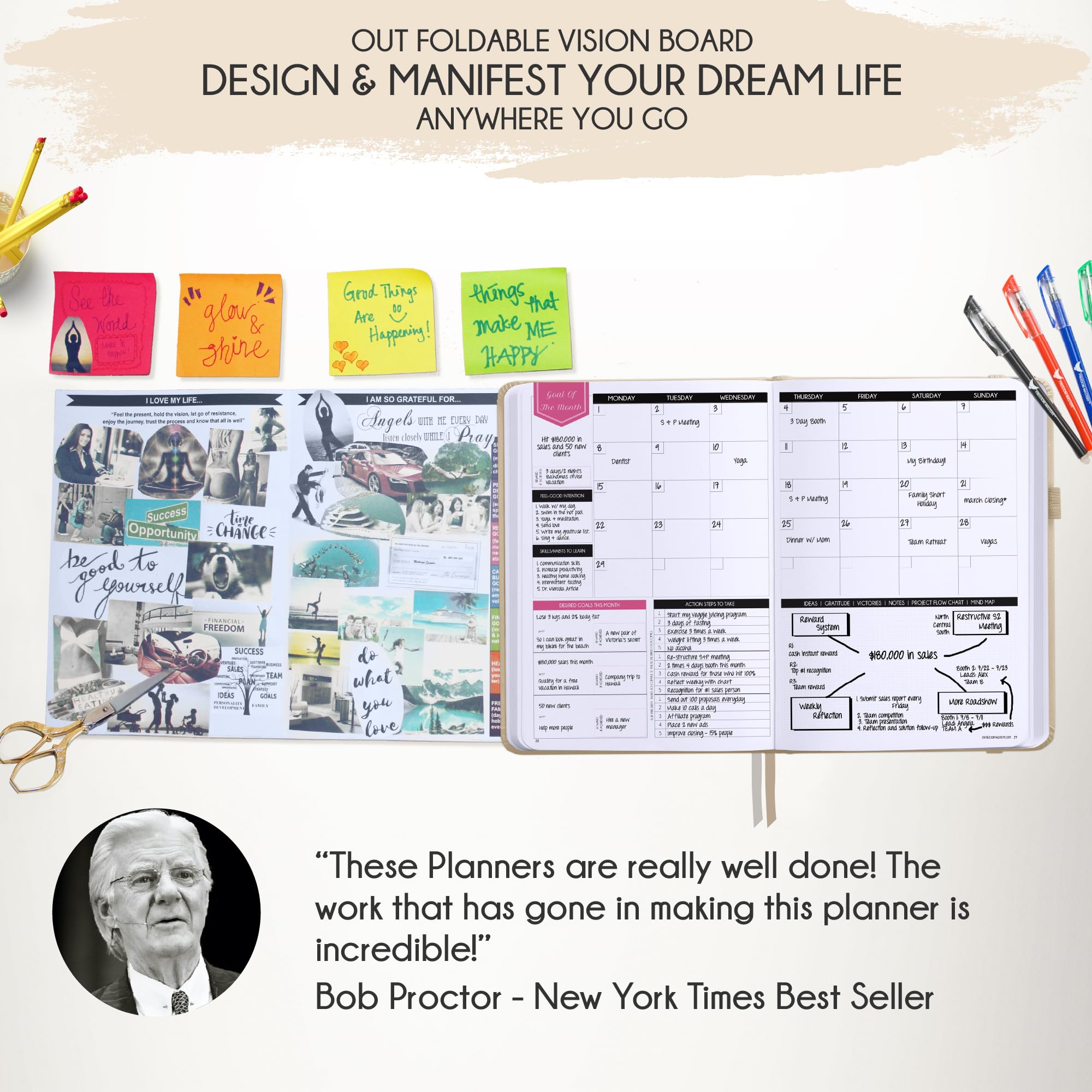 Freedom Mastery - Weekly & Monthly Planner | Gratitude Journal for Woman & Men | Personal Organiser for Productivity & Mental Health | Include Stickers & Foldable Vision Board – B5 (7.2" x 10.1")