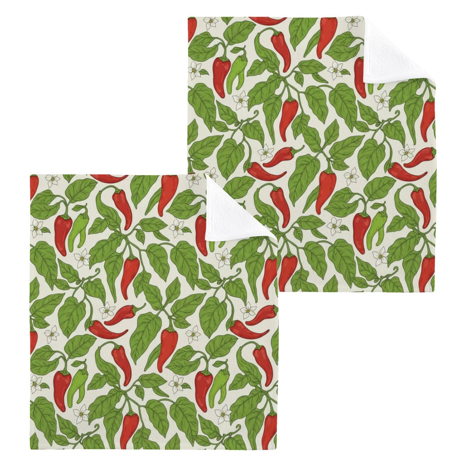 BOESI Chili Pepper Leaf 12x12in Cotton Washcloth,Soft Absorbent Face Towel