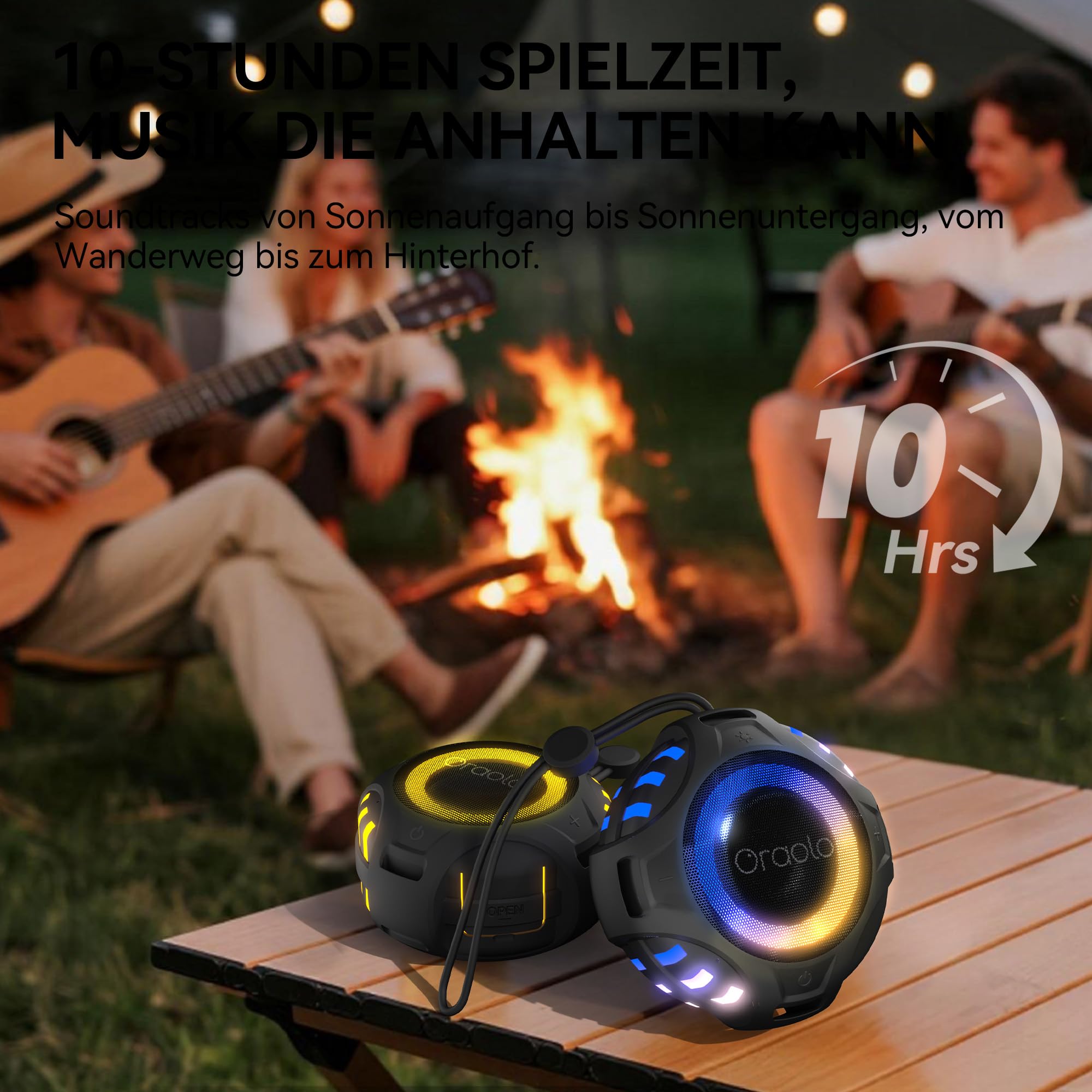oraolo Cassa Bluetooth Doccia Altoparlante Portatile | IPX7 Impermeabile Bluetooth 6.0 con Luce LED 10H TF/USB Wireless Speaker per Viaggi Doccia Esterno