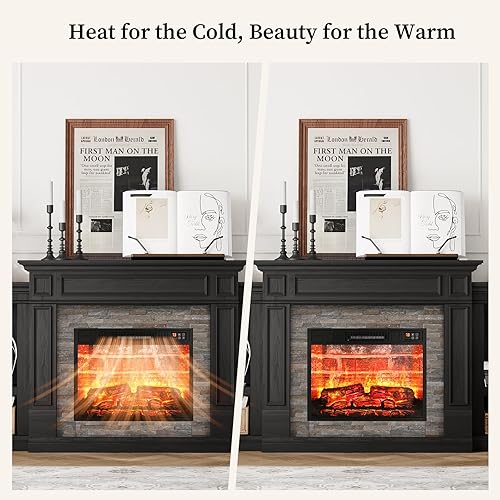 Miniatura 4 de LGHM Soporte de TV con chimenea de 72 pulgadas para televisores de hasta 80 pulgadas, chimenea eléctrica con chimenea, centro de entretenimiento