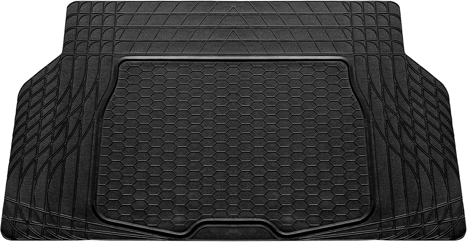 FH Group Automotive Floor Mats - Heavy-Duty Rubber, All Weather Protection Universal Fit Full Set Floor Mats and Cargo Mat, Climaproof, Semi Custom Trimmable for Most Cars, Sedan, SUV, Truck, Black