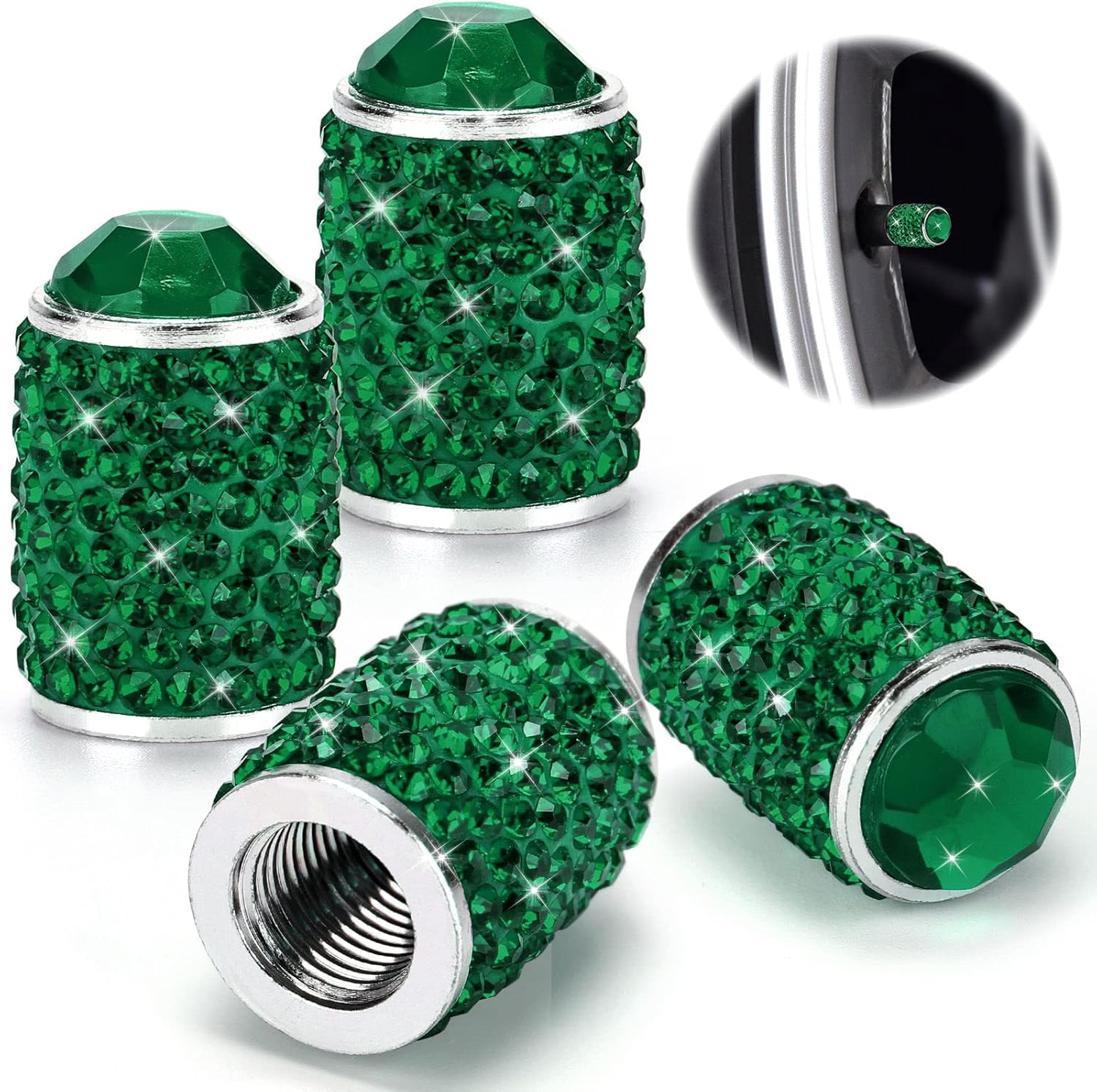 ToBeQueen Green Bling Tire Valve Caps, 4 Pack Handmade