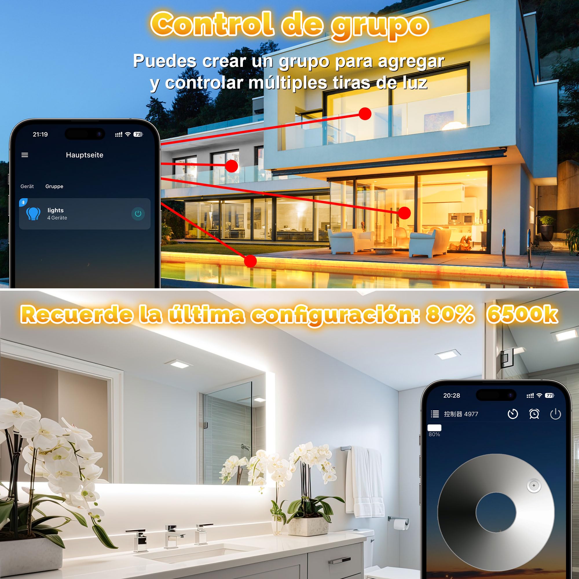 20M Tira LED Exterior Impermeable IP67, Luces Blancas Exterior 3000K-6500K, 24V Tiras de LED Adhesivas Impermeable, Fita LED con APP & Mando a Distancia para Pavillon, Pérgola, Patio