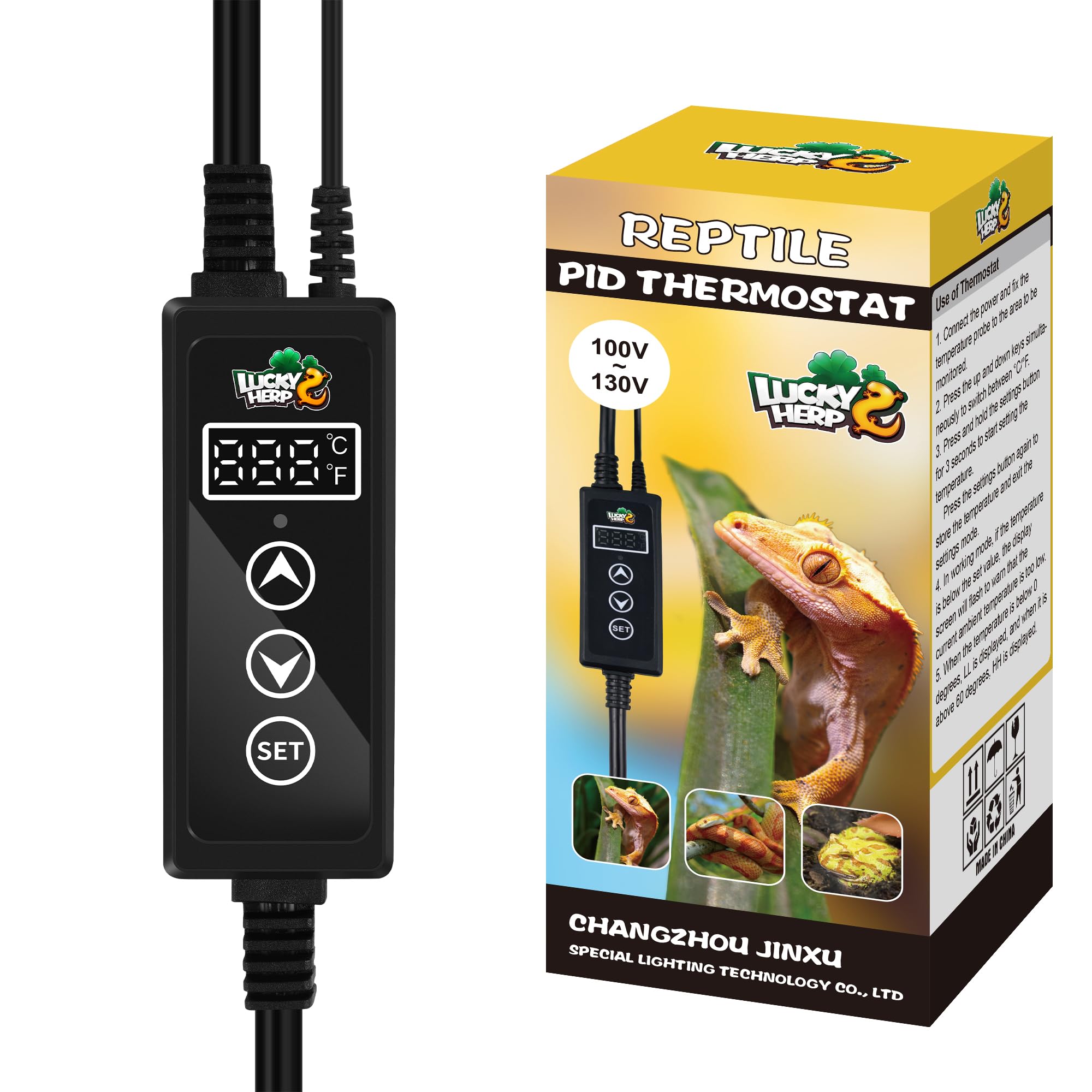 LUCKY HERP Reptile Dimming Thermostat, PID Heat Lamp Temperature Controller with LED Digital Screen for Reptile Heat Lamp Heat Mat & Heaters, Support ℉/℃, Memory Function