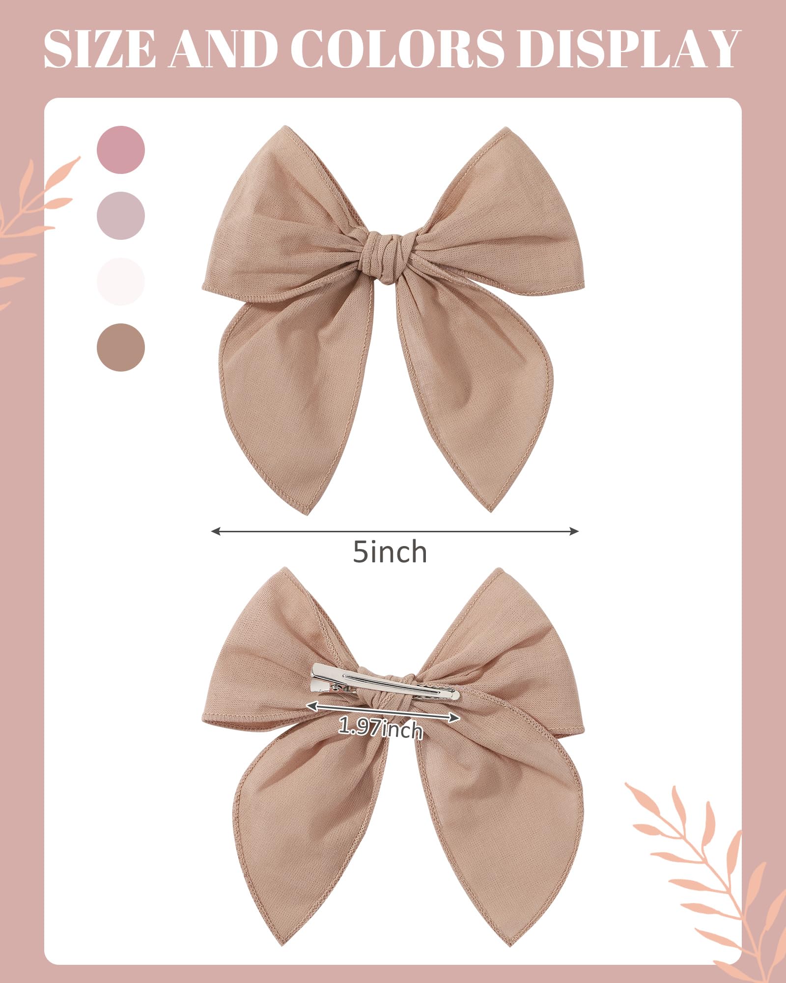 4PCS Baby Girls Hair Clips Fable Hair Bows Cotton Linen Bows for Girls Hair Accessories for Baby Toddlers Kids Women Pink White - Image 3