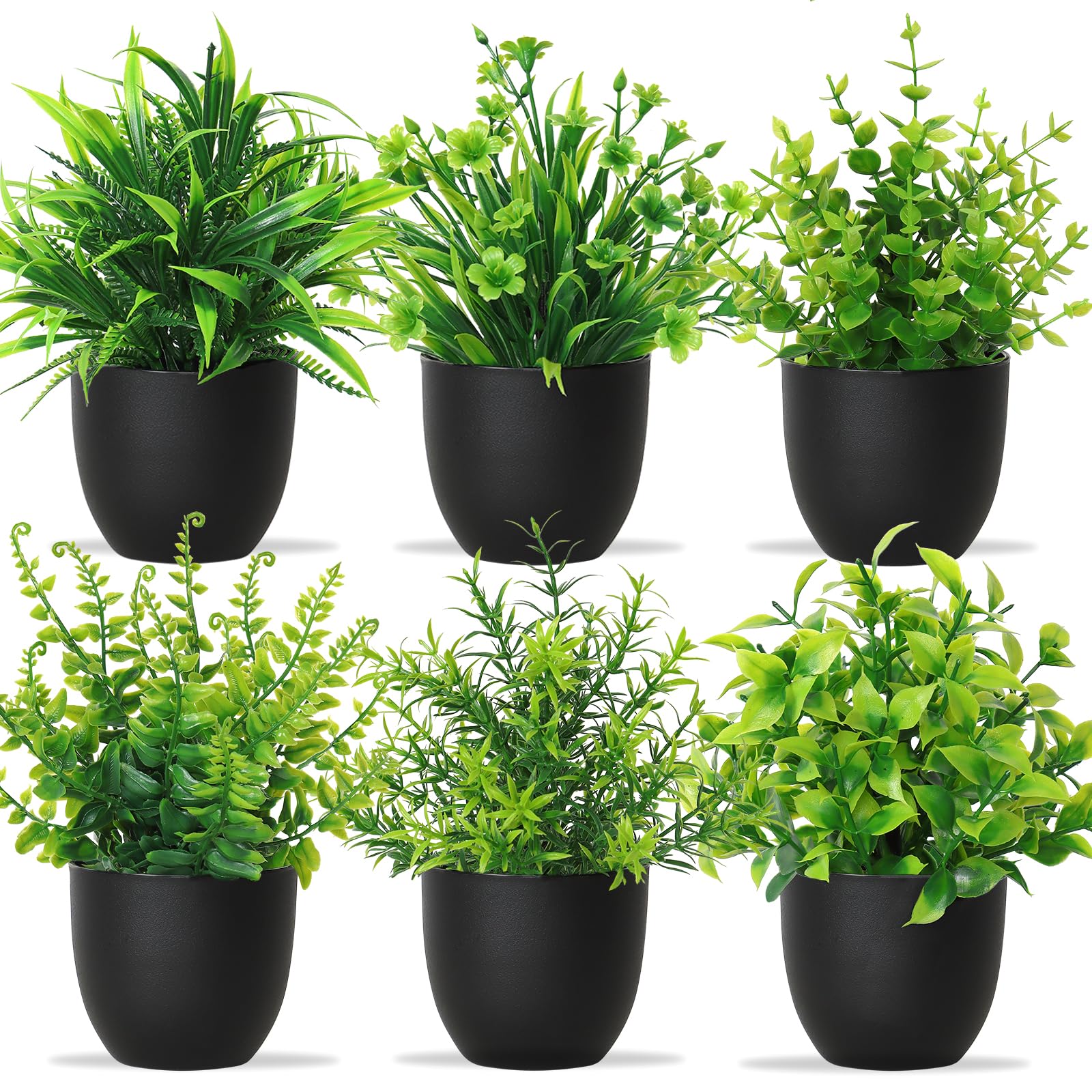 Betylifoy Künstliche Pflanzen mit Topf 6pcs Kunstpflanze Kleine Grünpflanzen Dekor Kunststoff Pflanzen Indoor Dekor für Büro Haus Schlafzimmer Wohnzimmer Badezimmer