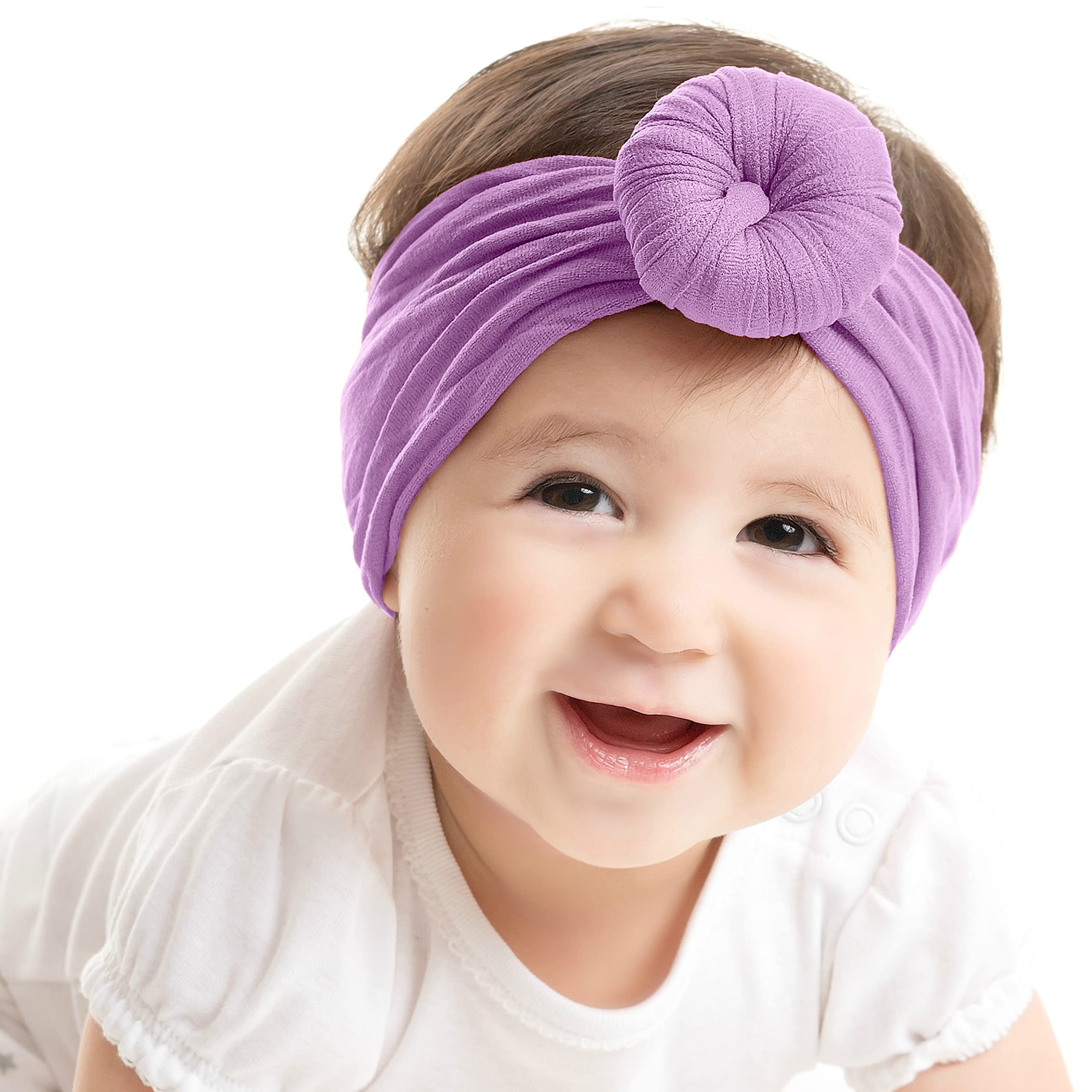 SYGA Baby Headbands Soft Cotton Strechable Turban Hairbands For Newborn Infant Toddlers Kids 0-3 Years (Purple)-picture-20