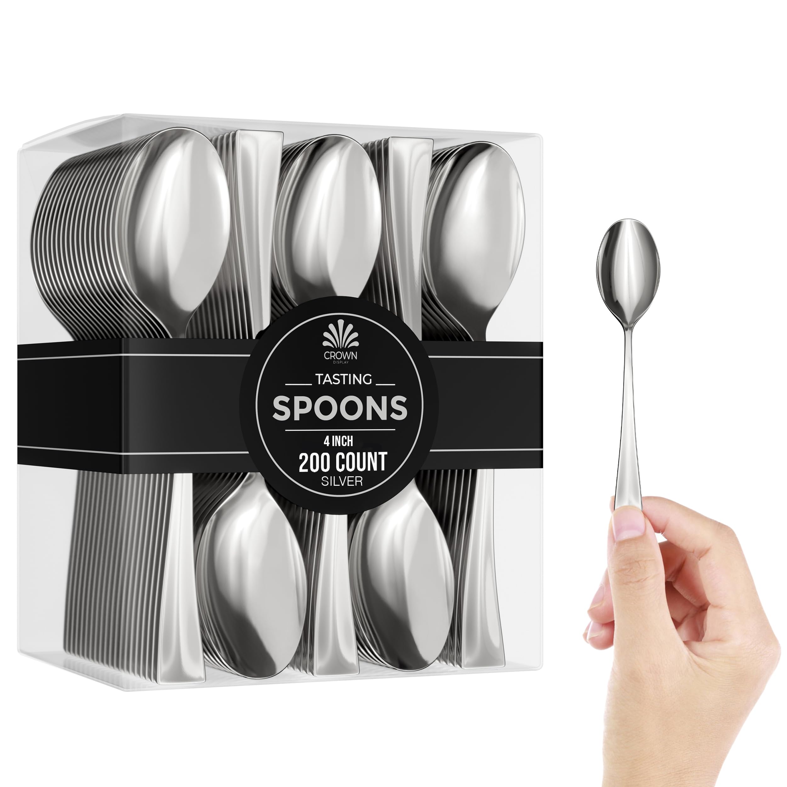 Mini Dessert Spoons - Bulk Pack of 200 Mini Silver Disposable Spoons - 4 Inch Plastic - Bpa Free - Food Safe