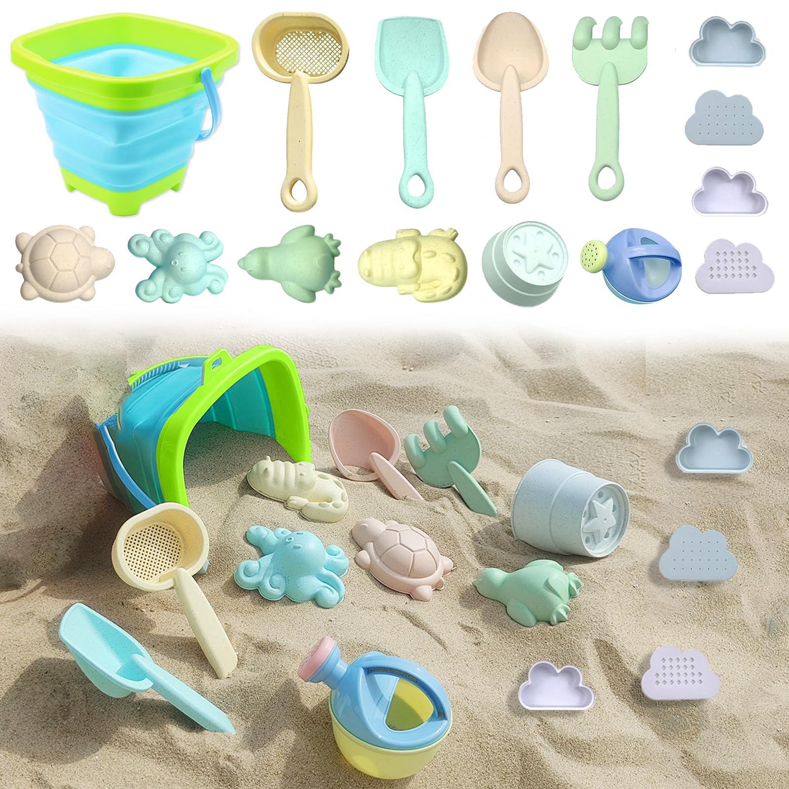 DAZZTIME 15 Piezas Juguetes de Playa para Niños,Juguetes Playa Niños con Cubo,Pala,Conjunto de Juguetes Arena para la Playa,Juguetes Arena Juegos de Playa para Bebe 2 3 Años