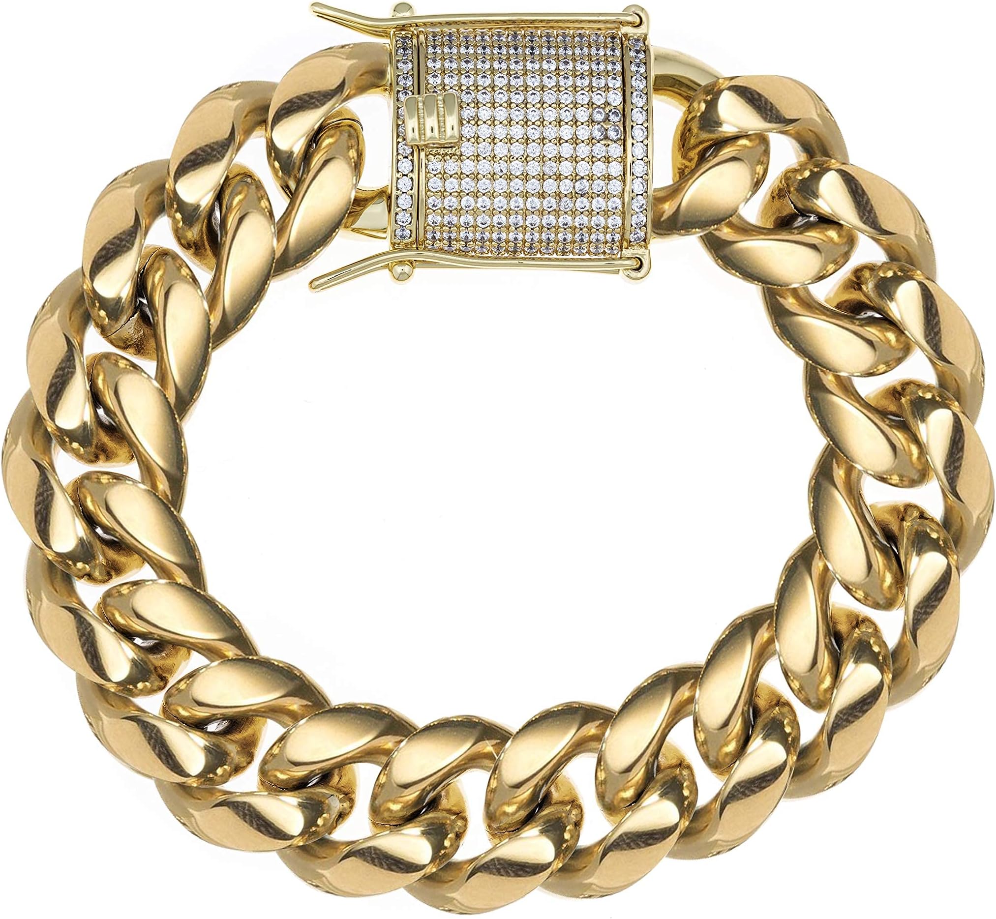 TRIPOD JEWELRY14K REAL Gold Plated Miami Cuban Link Chain 316L Stainless Steel Necklace or Bracelet with Iced Out Diamond Clasp for Men Women(Custom Box and Pouch Packing, Christmas Gift)