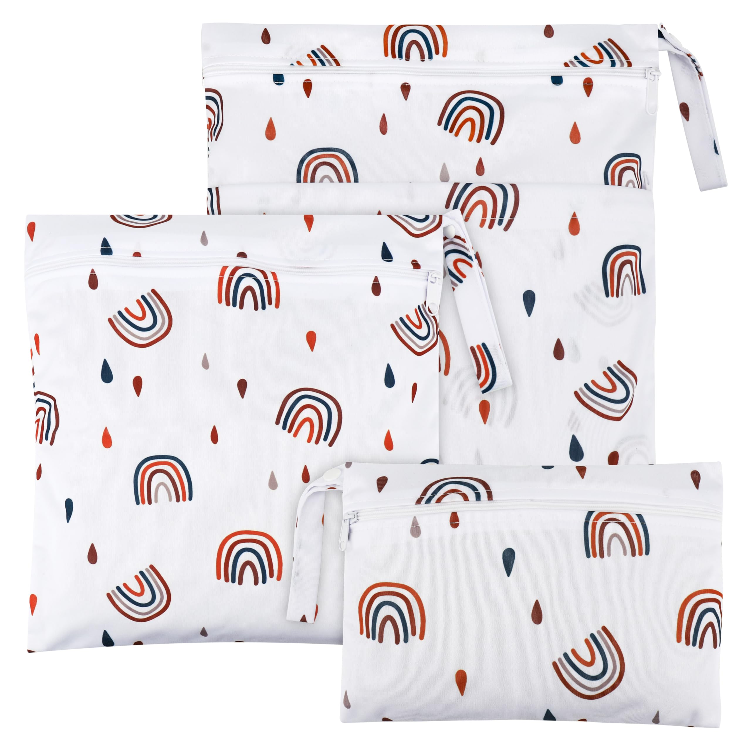 Zocipro 3Pcs Grand Sac à Couches Lavables, Réutilisable et Imperméable pour Bébé - Zippé pour Voyages (Arc-en-Ciel)
